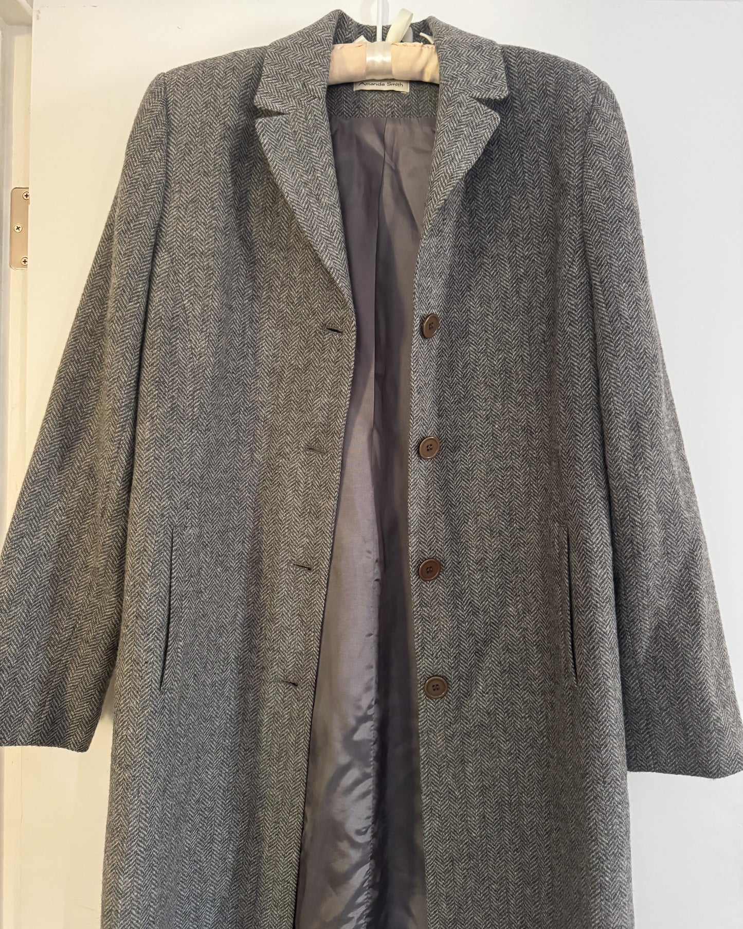 Vintage 90s Grey Houndstooth Coat | Size Small