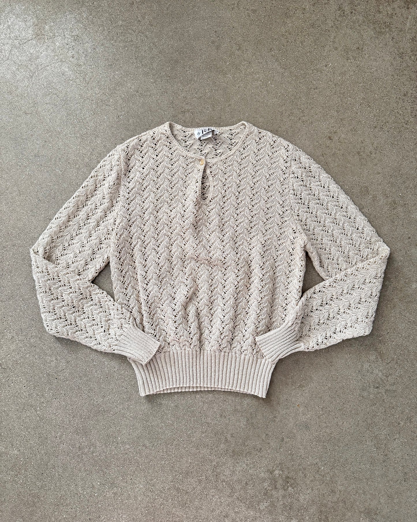 Vintage 70s Khaki Pointelle Sweater | Size Small