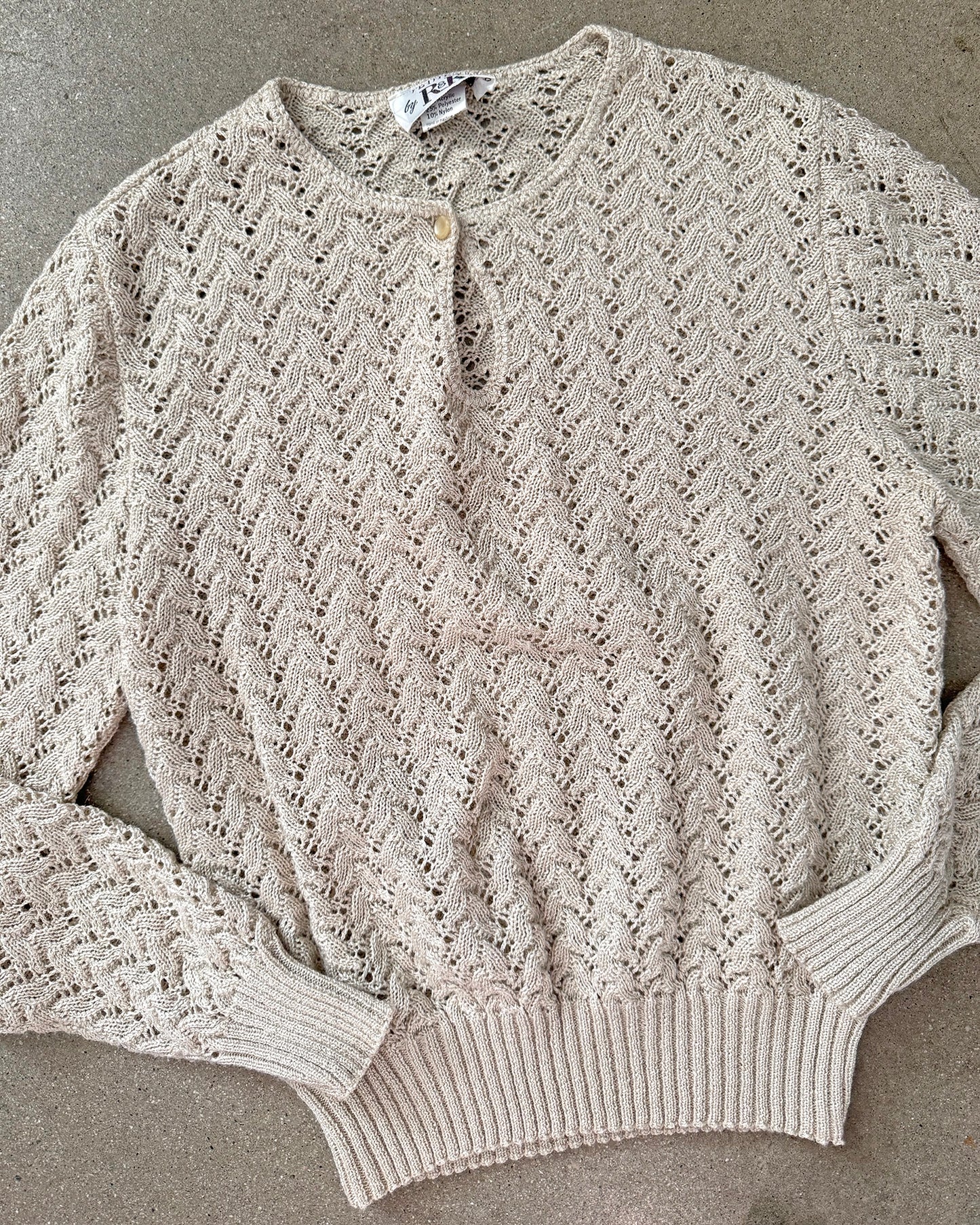 Vintage 70s Khaki Pointelle Sweater | Size Small