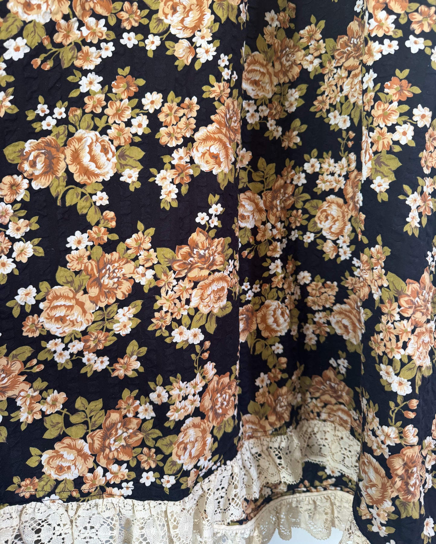 Vintage 70s Black Floral Halter Dress | Size Small-Medium