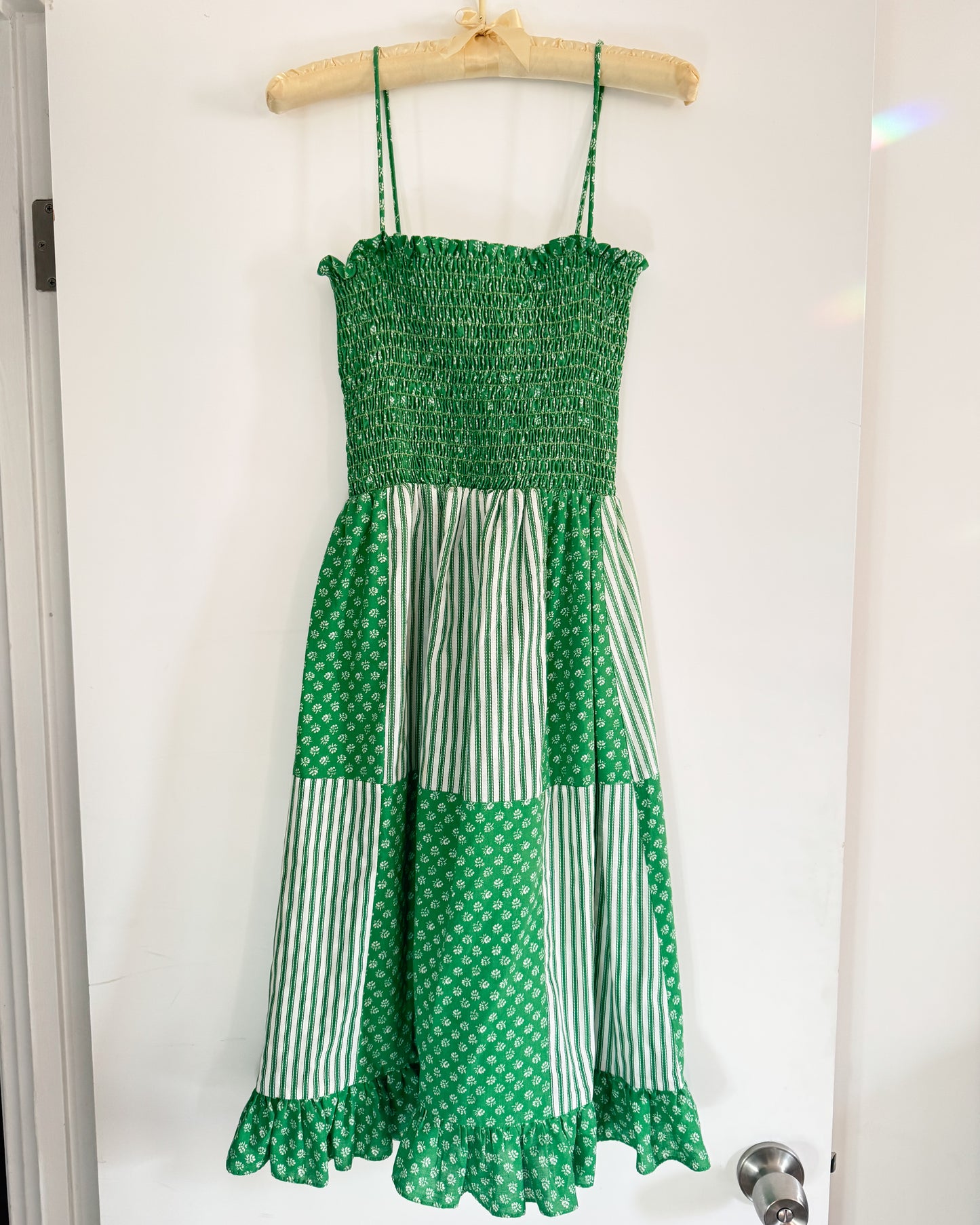 Vintage 70s Green Floral Dress | Size Small-Medium