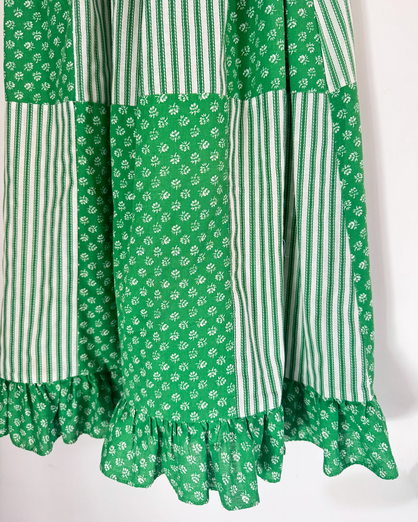 Vintage 70s Green Floral Dress | Size Small-Medium