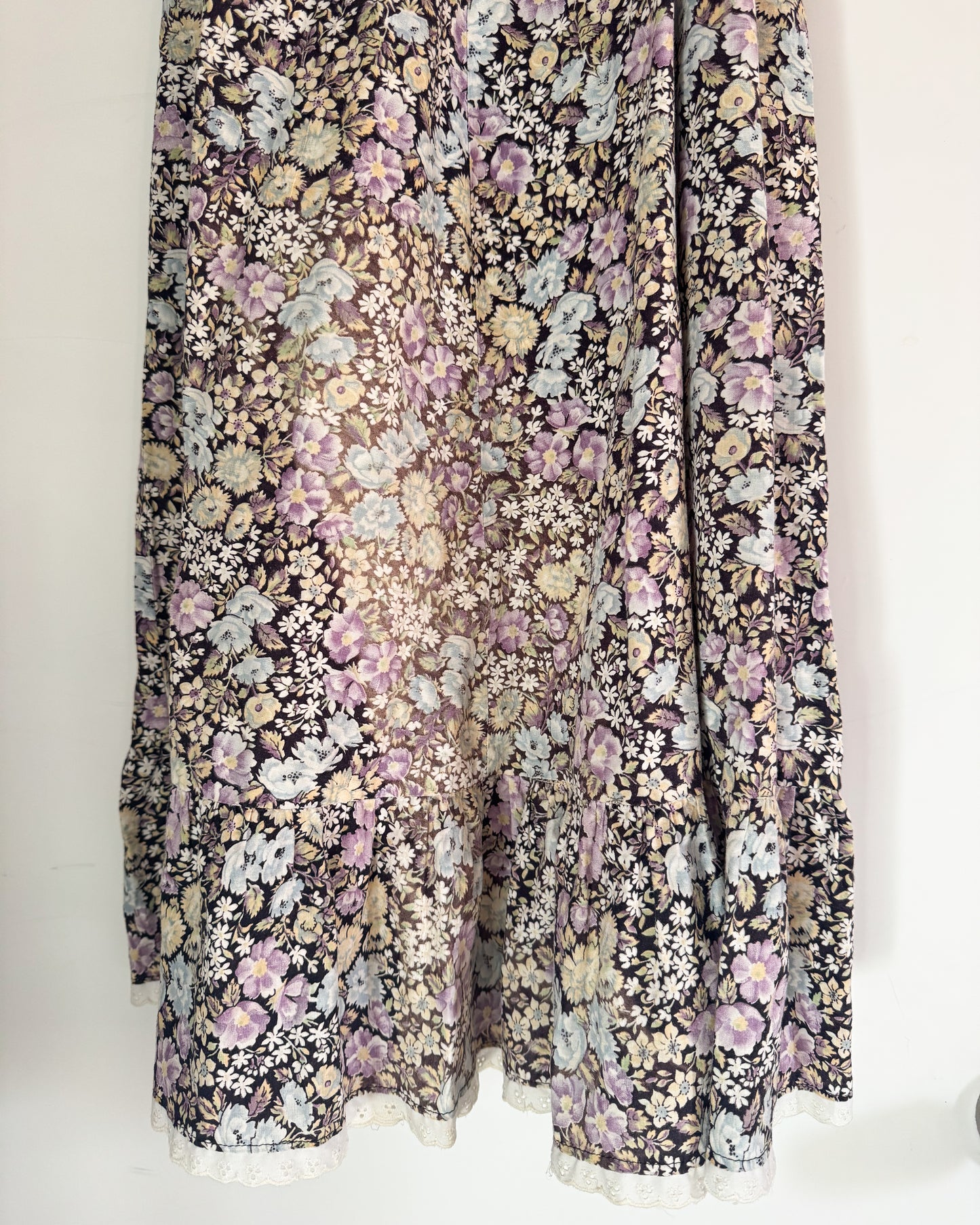 Vintage 70s Purple Floral Midi Dress | Size XS/S