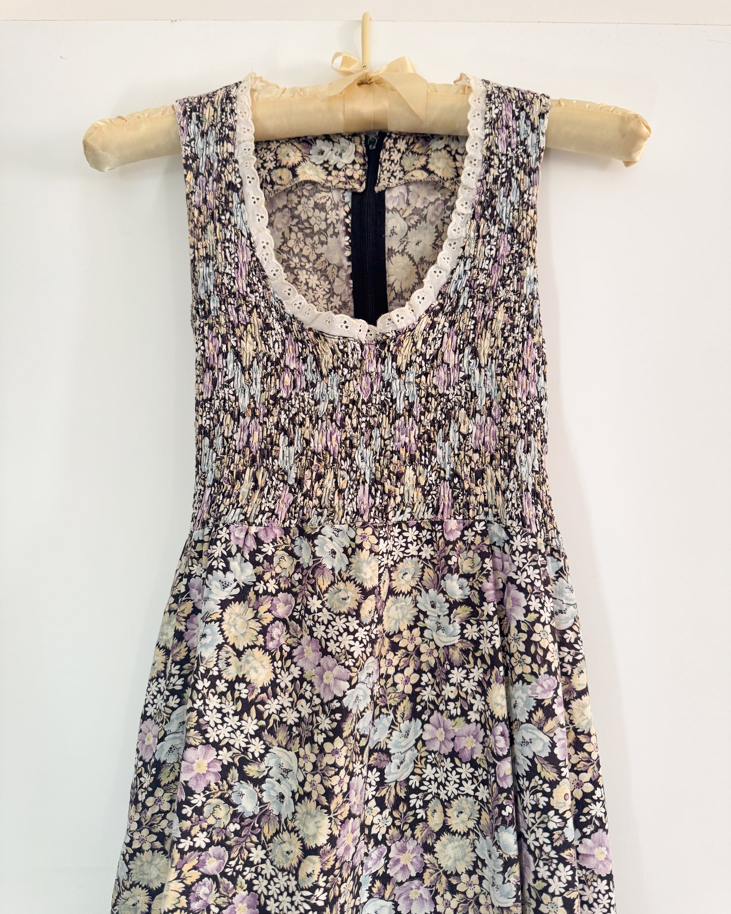 Vintage 70s Purple Floral Midi Dress | Size XS/S