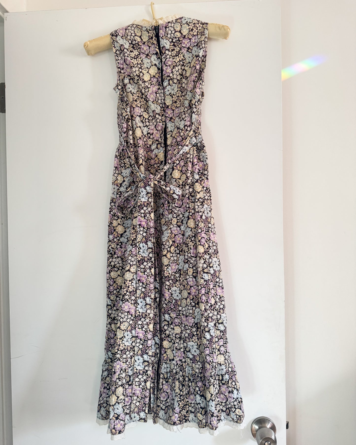 Vintage 70s Purple Floral Midi Dress | Size XS/S