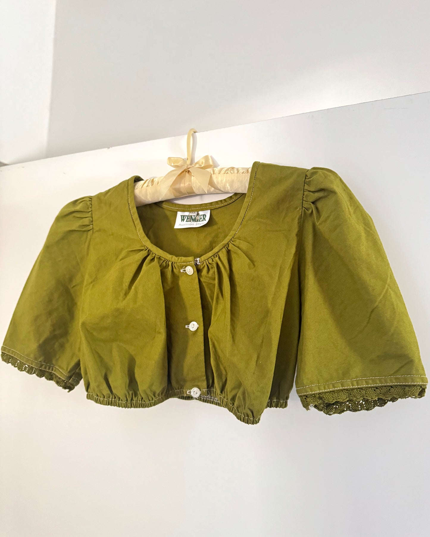 Vintage Green Austrian/German Dirndl Top | Size XS-S