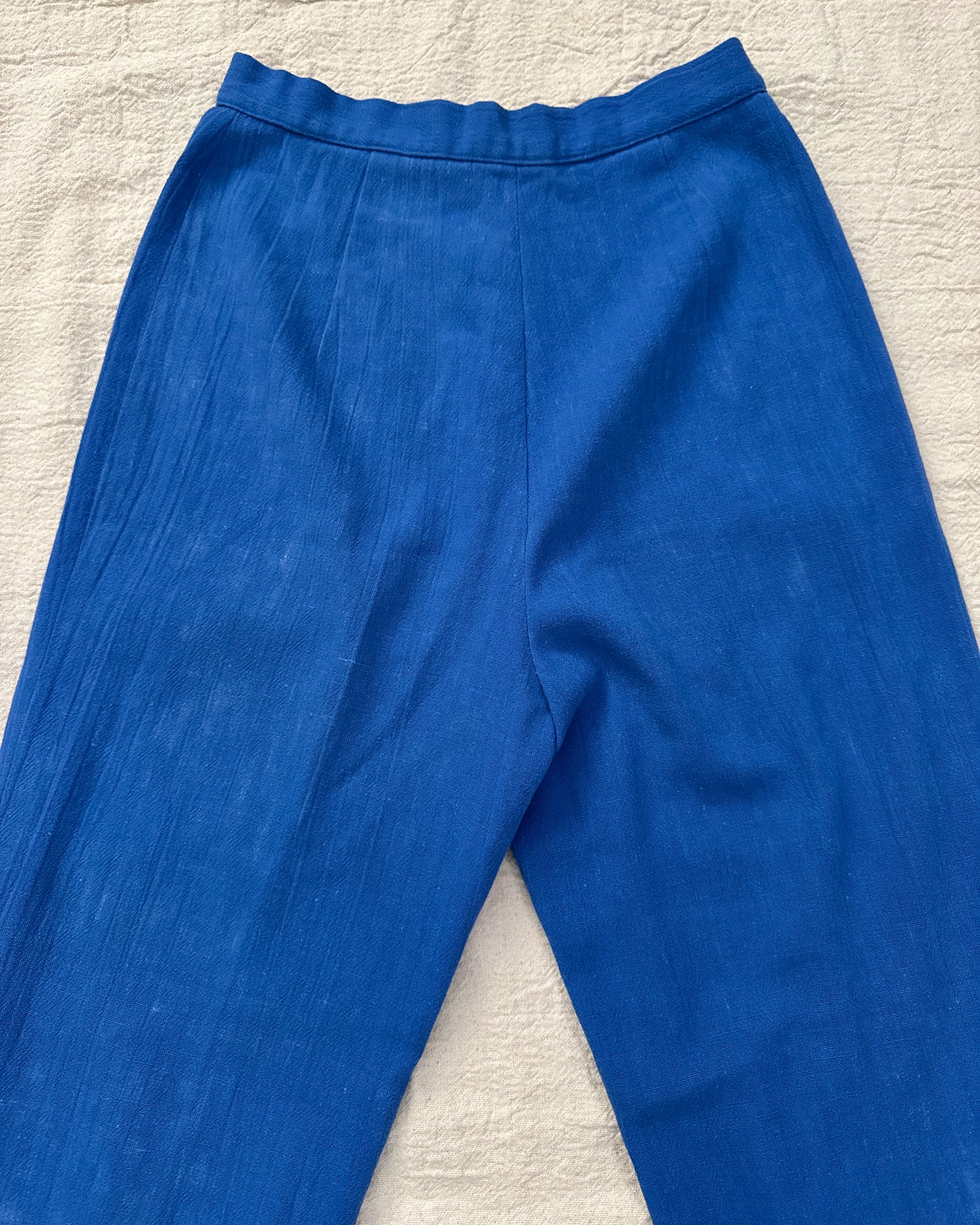 Vintage 60s Blue Linen Pants | Size 25"