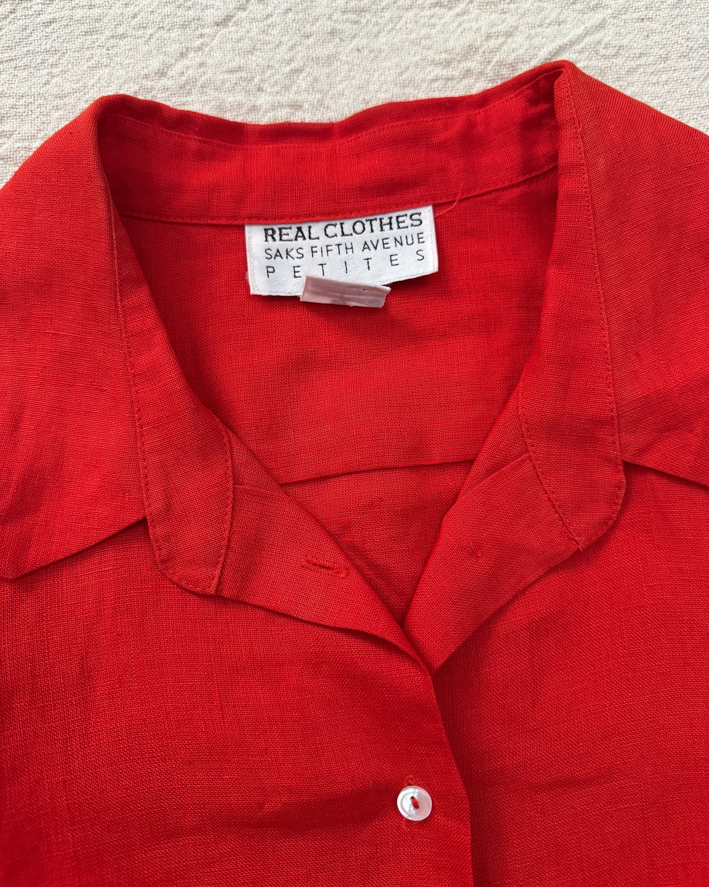 Vintage 80s Red Linen Blouse | Size Small