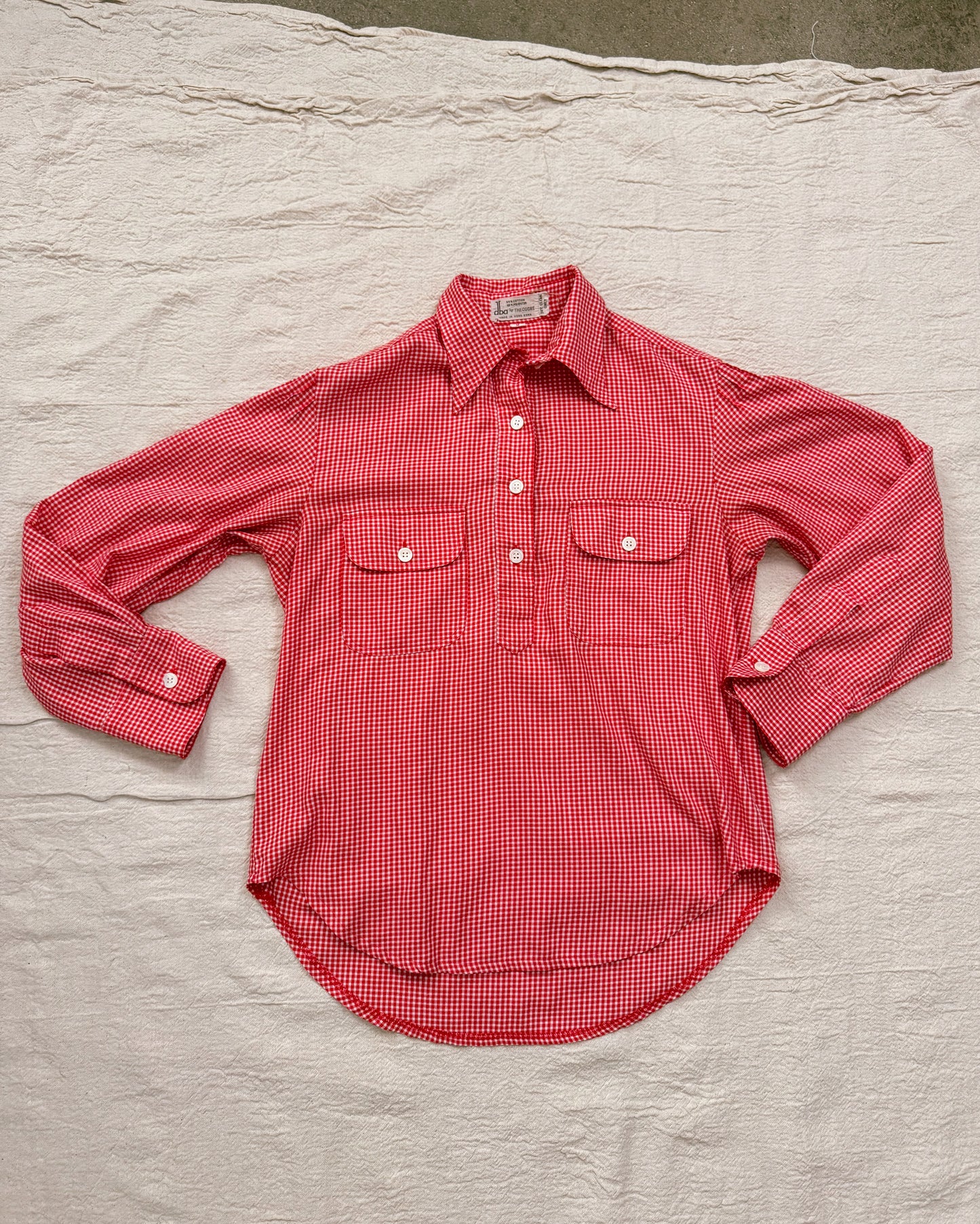 Vintage 50s Gingham Long Sleeve | Size Medium