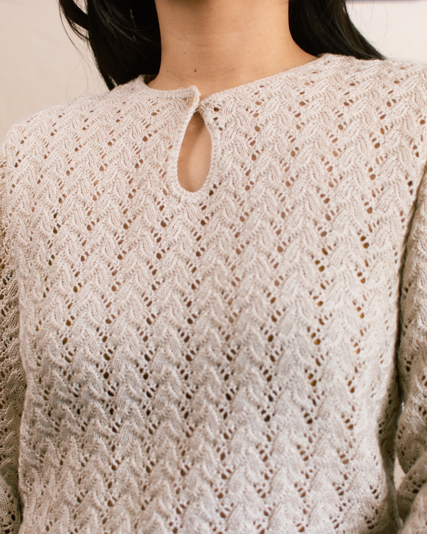 Vintage 70s Khaki Pointelle Sweater | Size Small