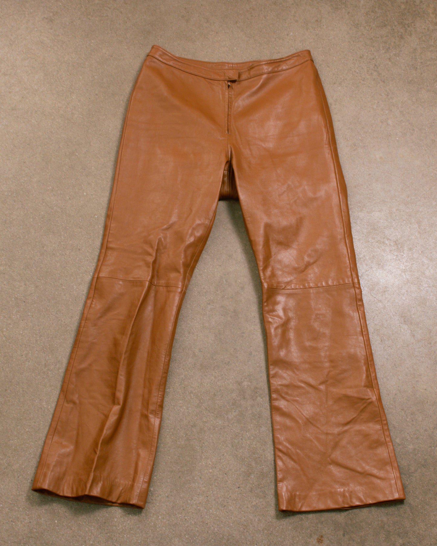 Vintage 90s Camel Leather Pants | 27"