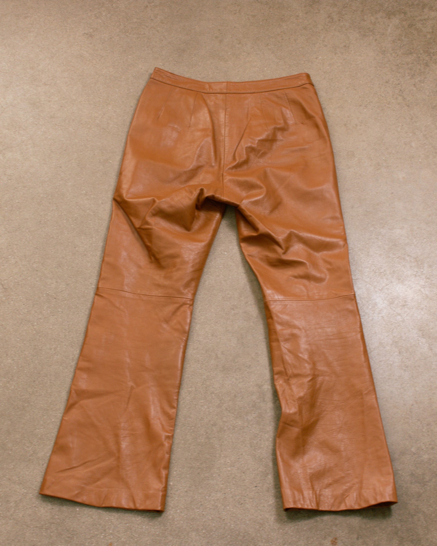 Vintage 90s Camel Leather Pants | 27"