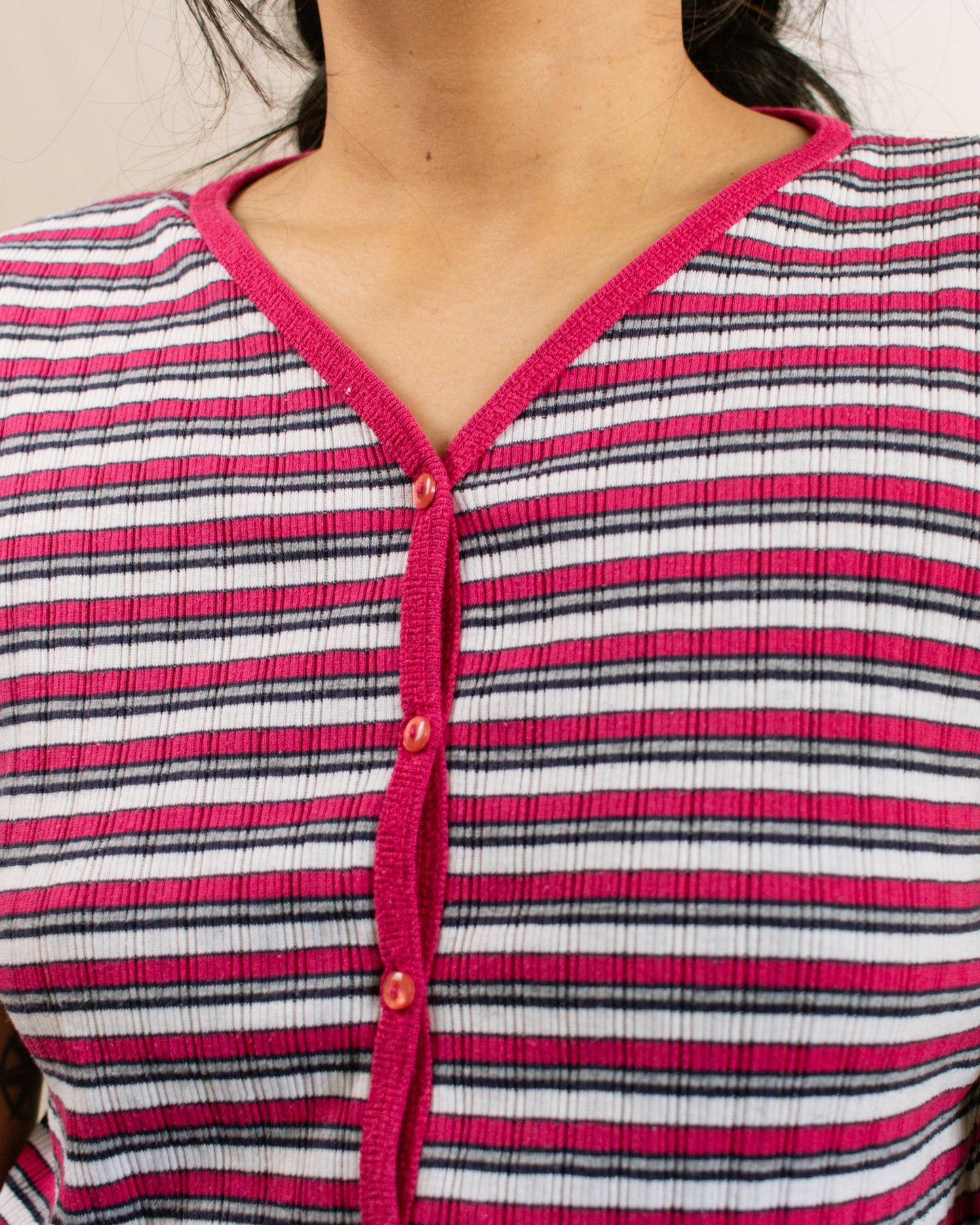 Vintage 80s Pink Striped Top | Size Small