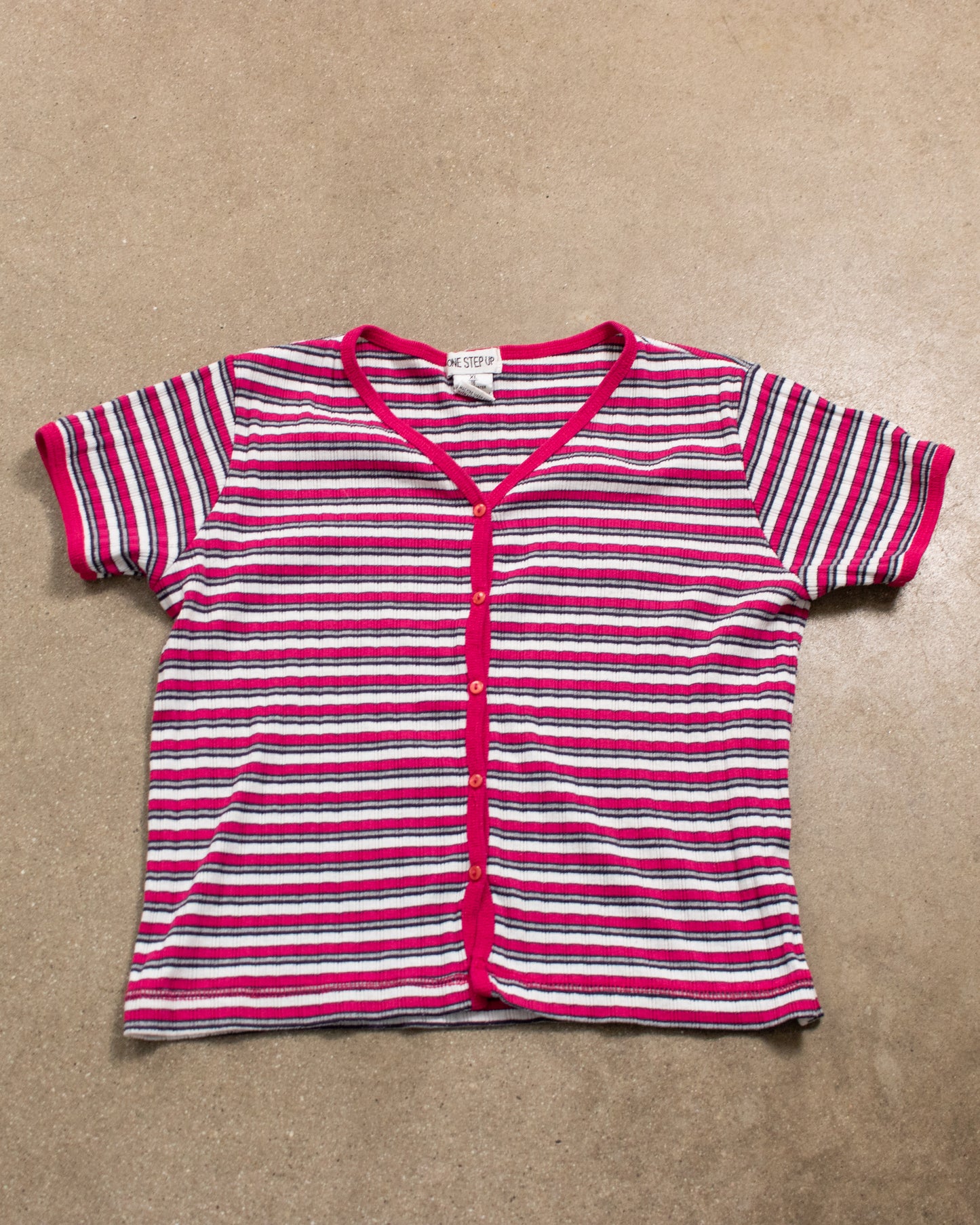 Vintage 80s Pink Striped Top | Size Small