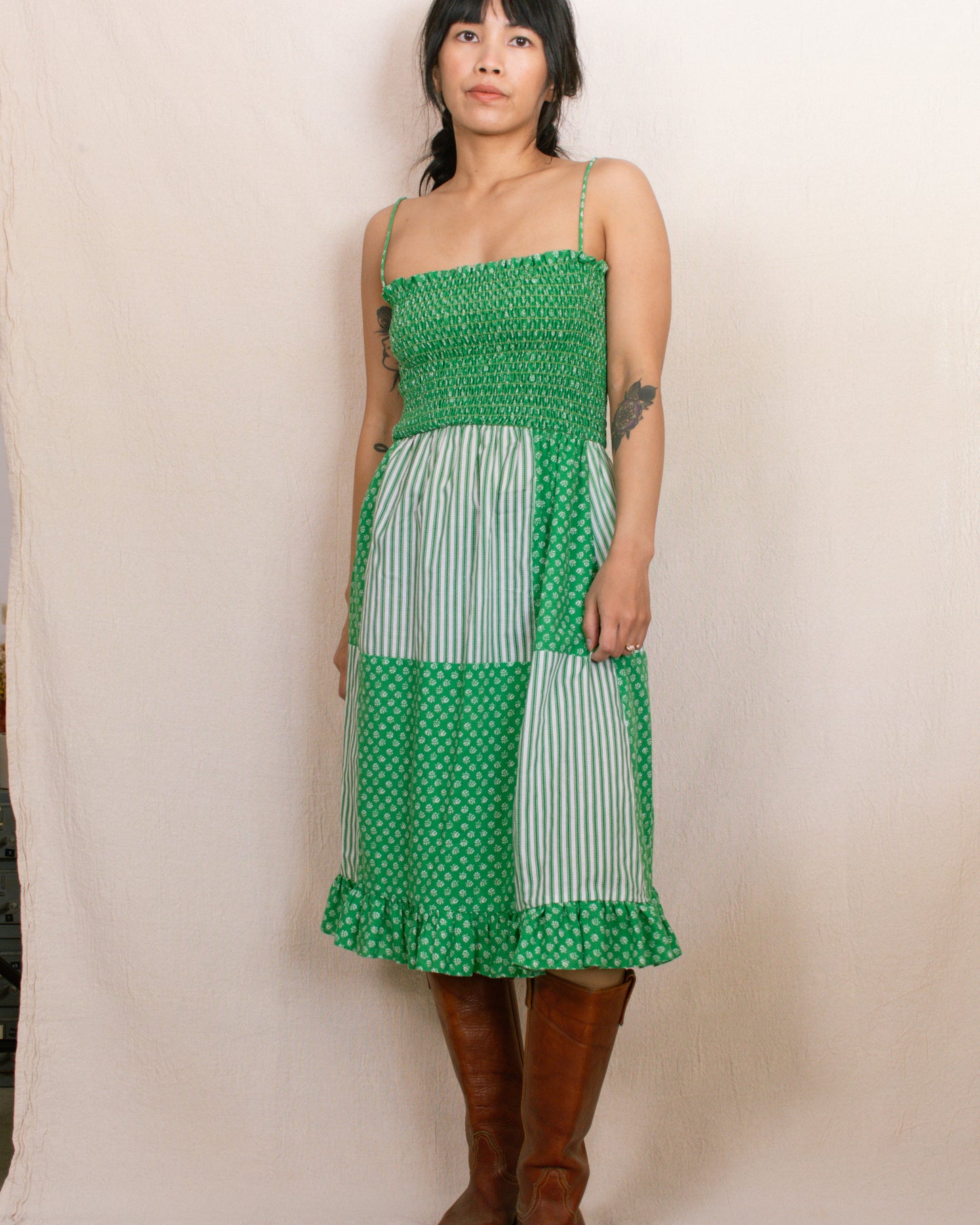 Vintage 70s Green Floral Dress | Size Small-Medium