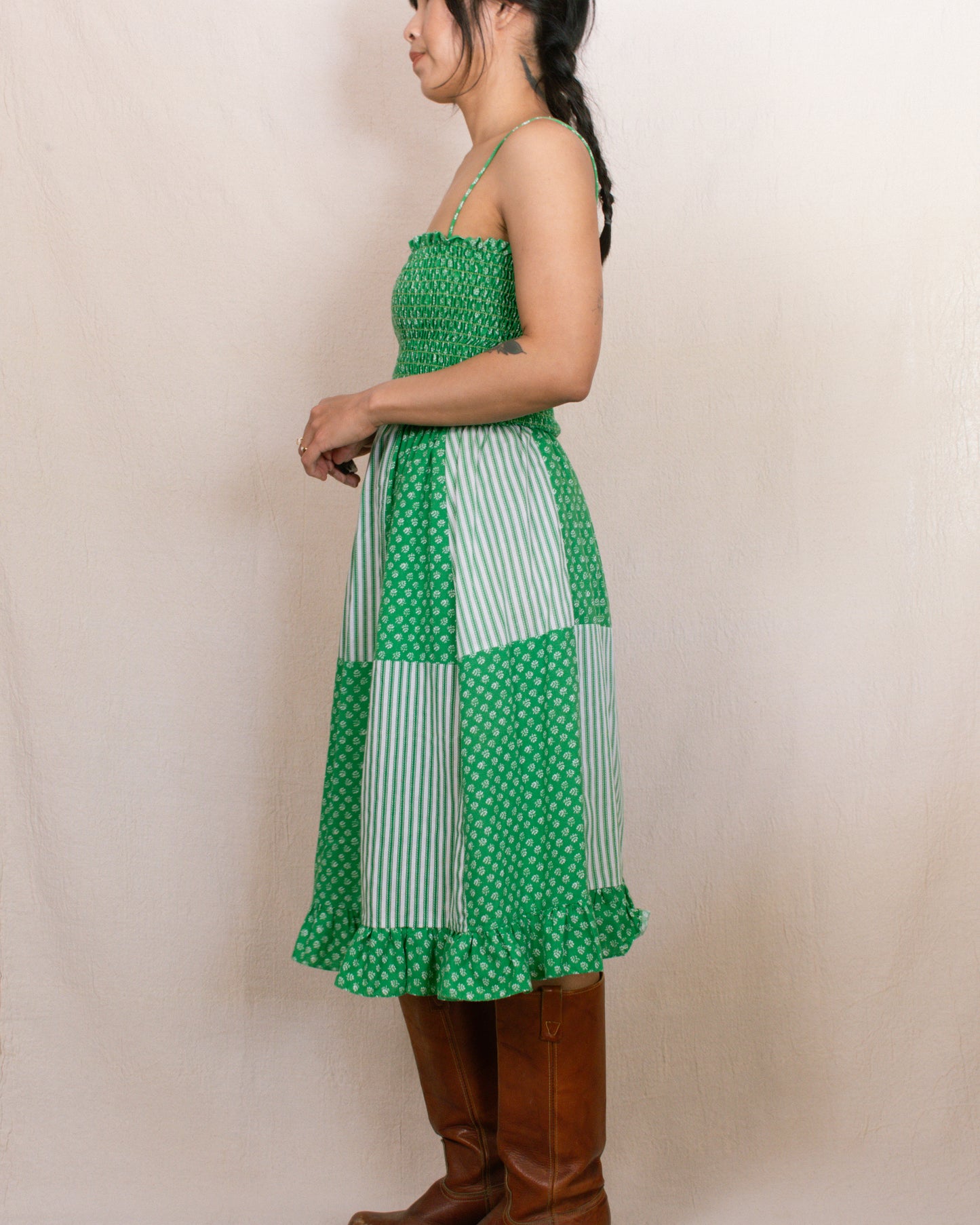 Vintage 70s Green Floral Dress | Size Small-Medium