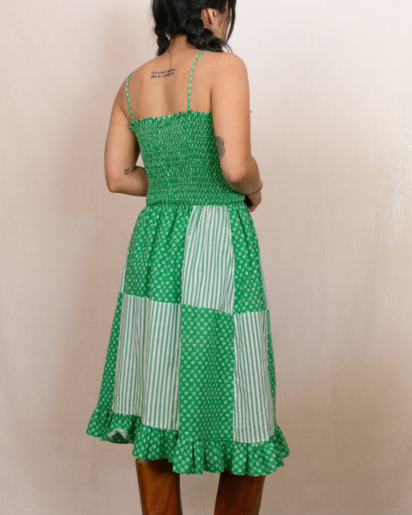 Vintage 70s Green Floral Dress | Size Small-Medium