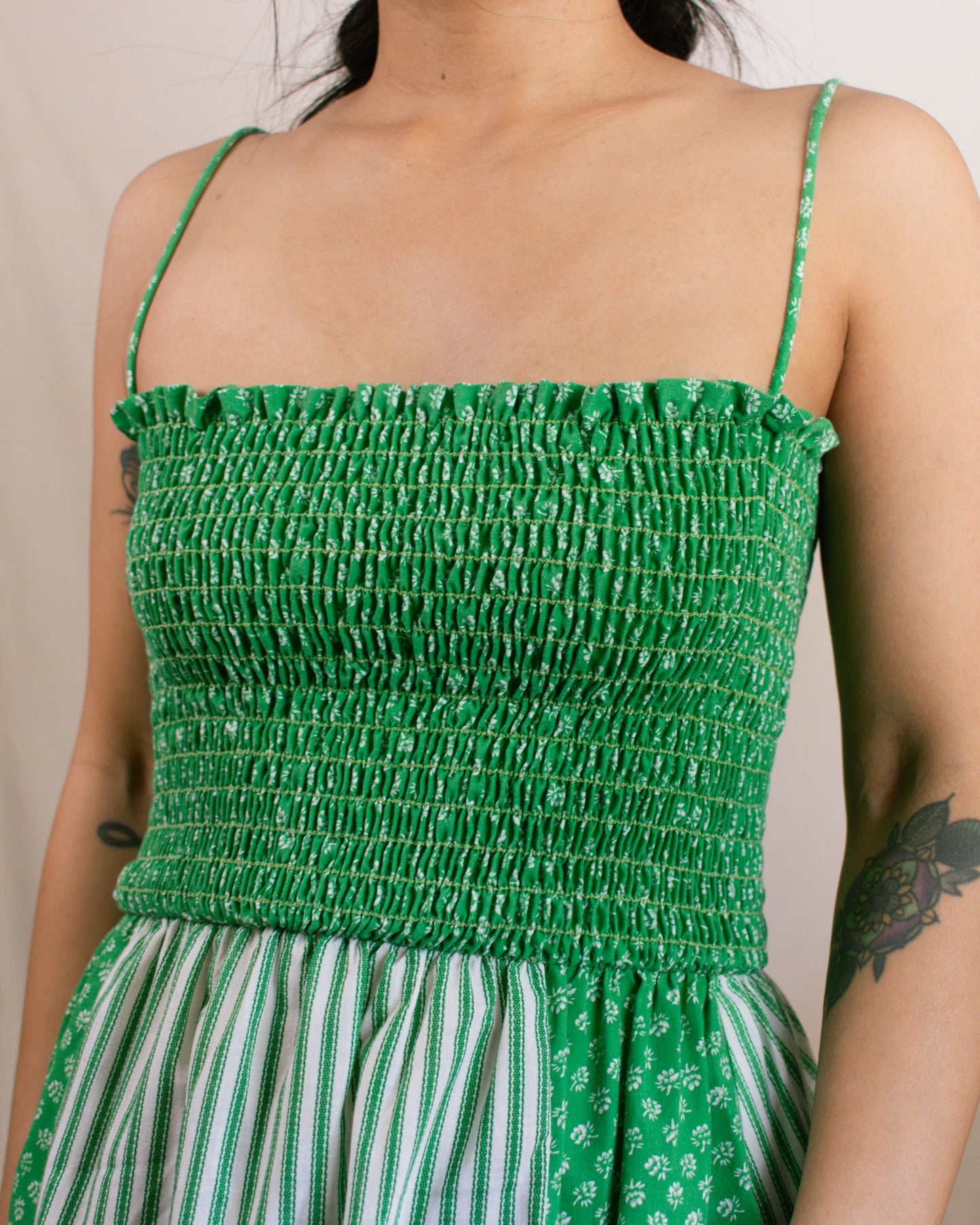 Vintage 70s Green Floral Dress | Size Small-Medium