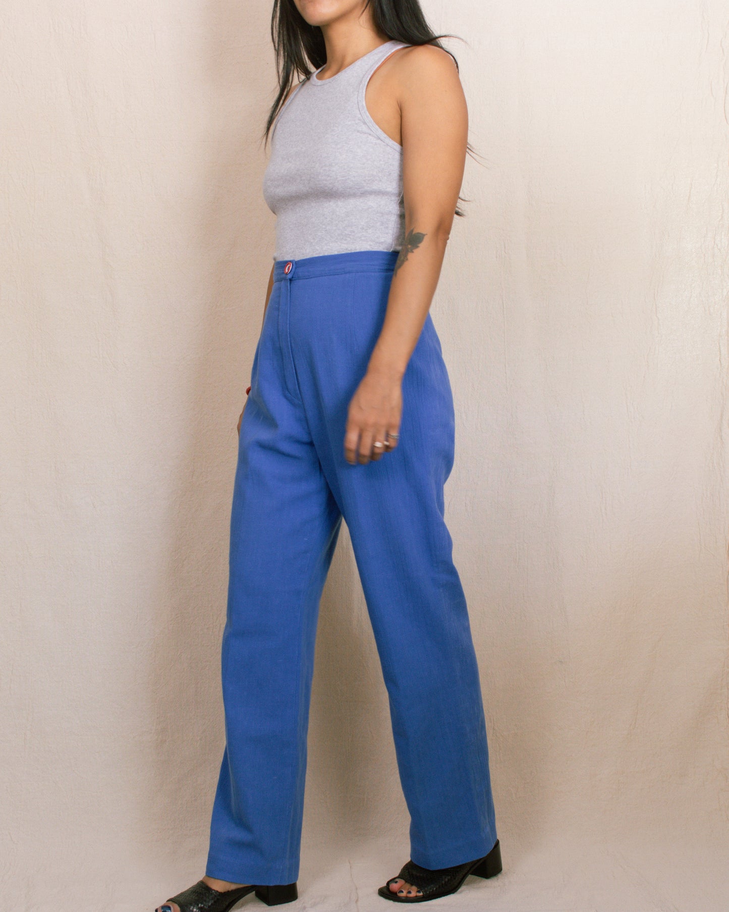 Vintage 60s Blue Linen Pants | Size 25"