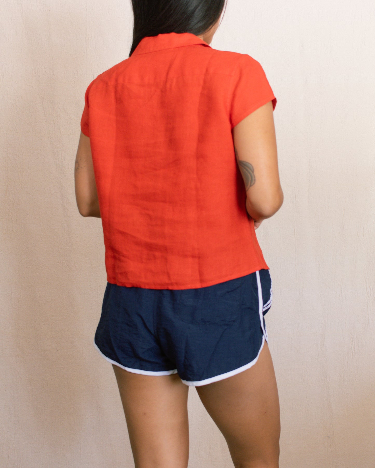 Vintage 80s Red Linen Blouse | Size Small