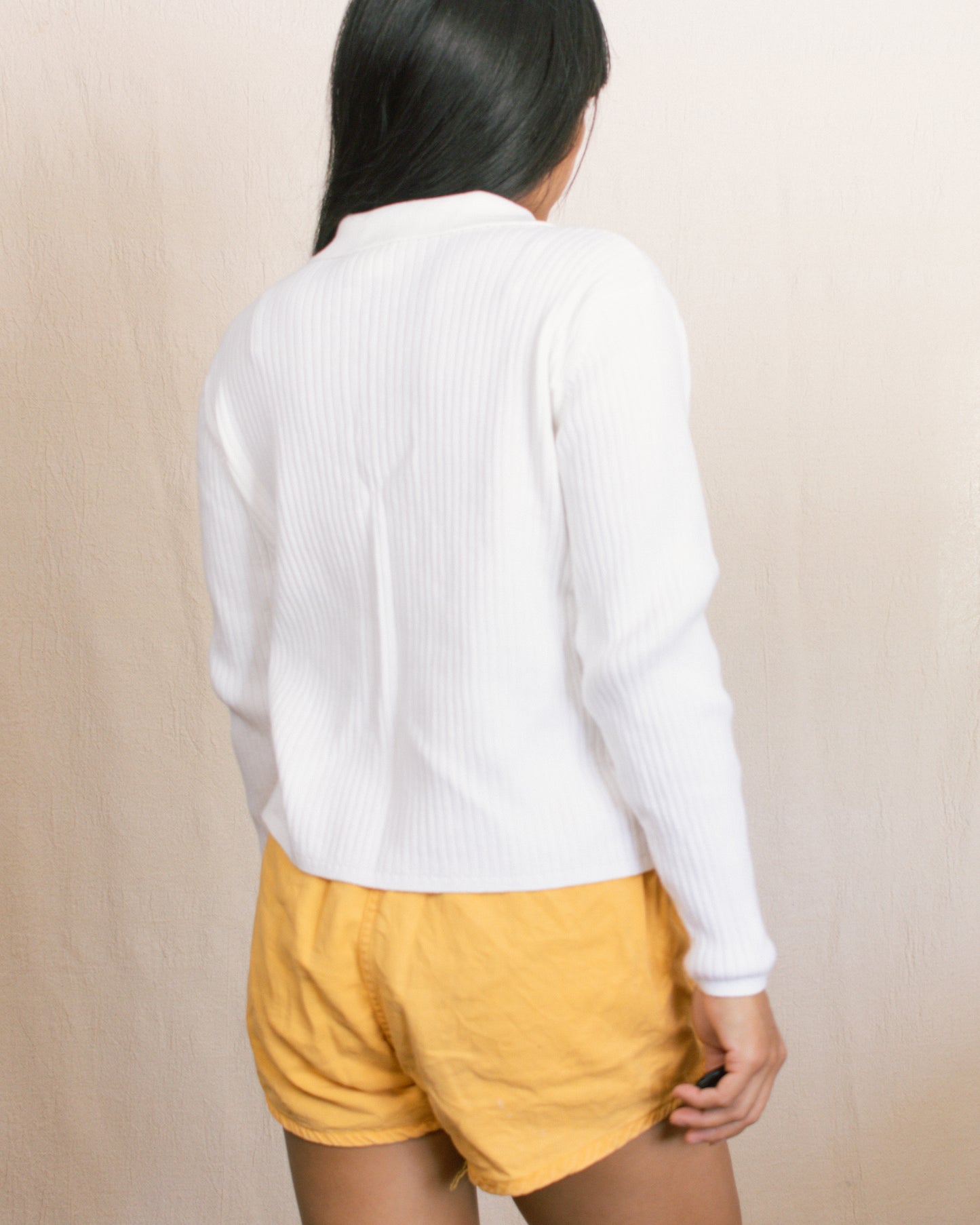 Vintage 90s White Ribbed Cardigan | Size Small-Medium