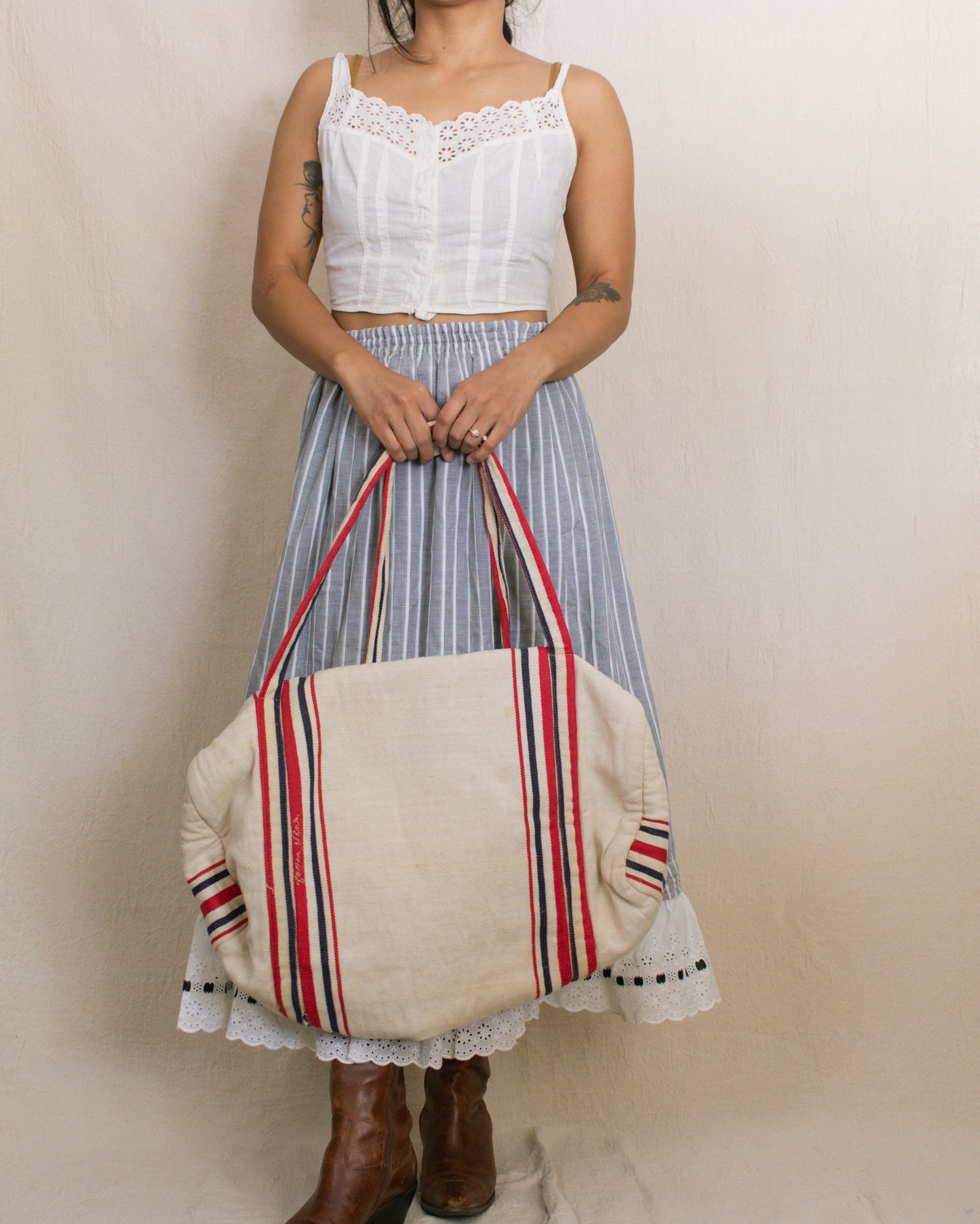 Vintage Striped Duffel Bag