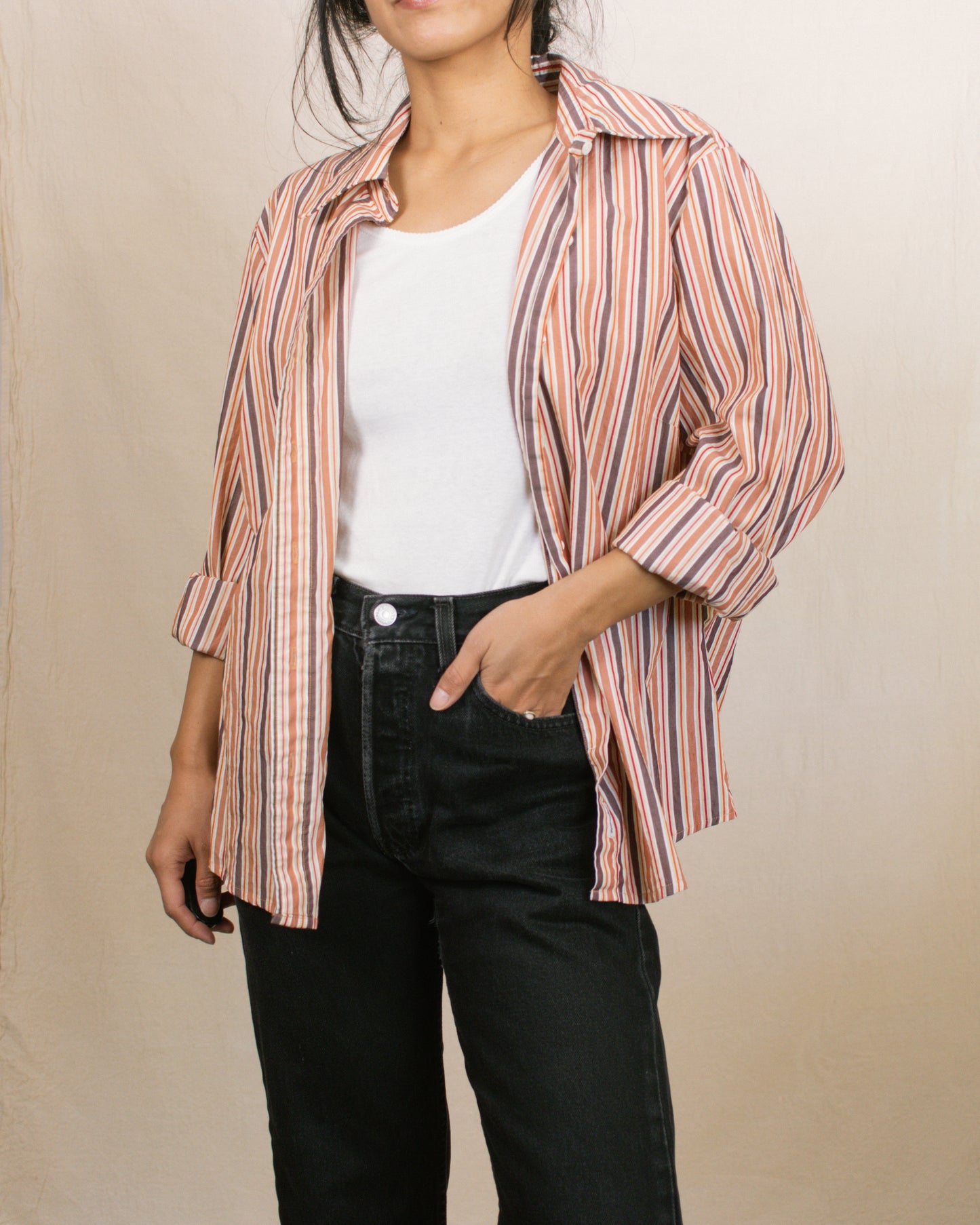 Vintage 90s Striped Button Down Shirt | Size Small-Large