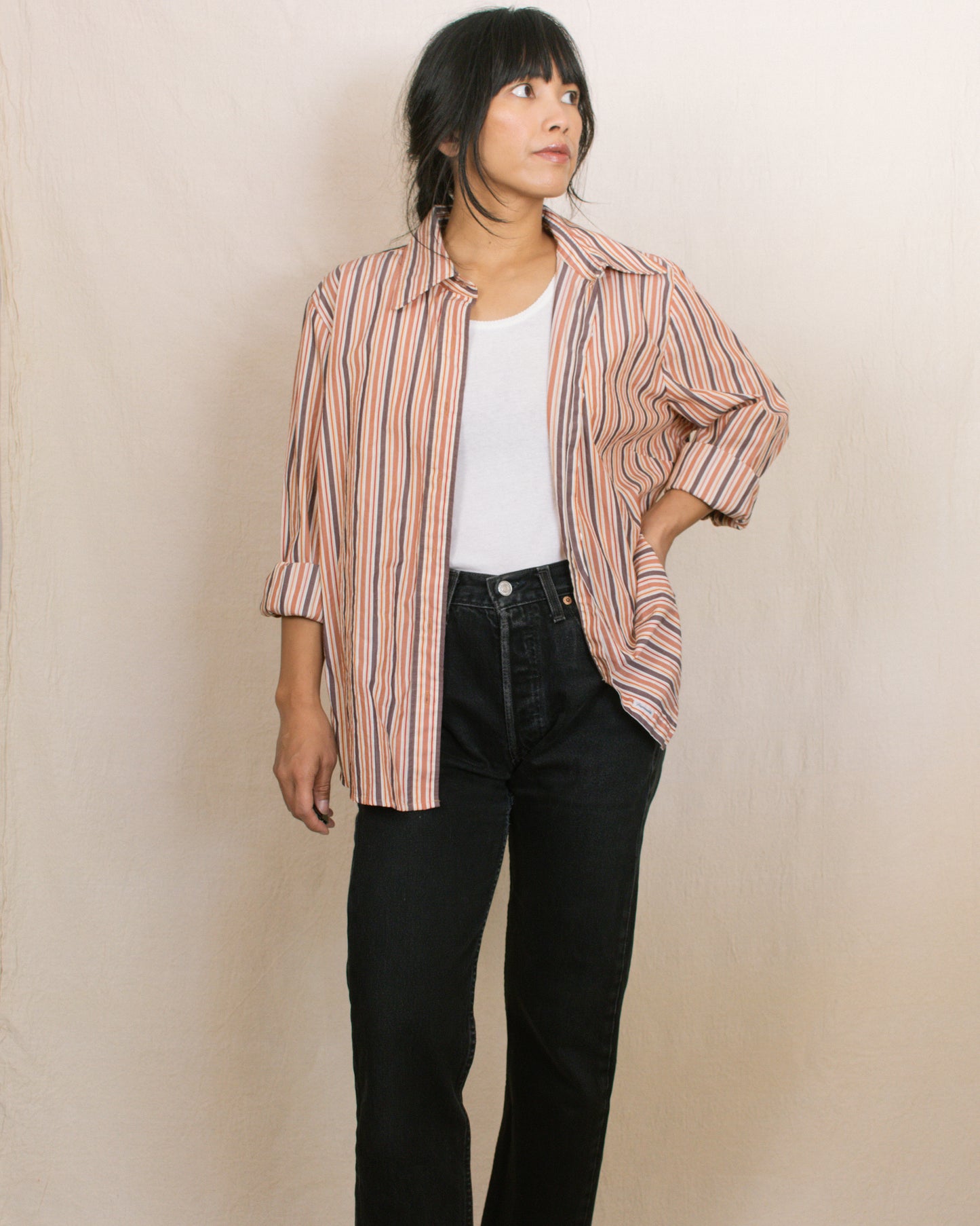 Vintage 90s Striped Button Down Shirt | Size Small-Large