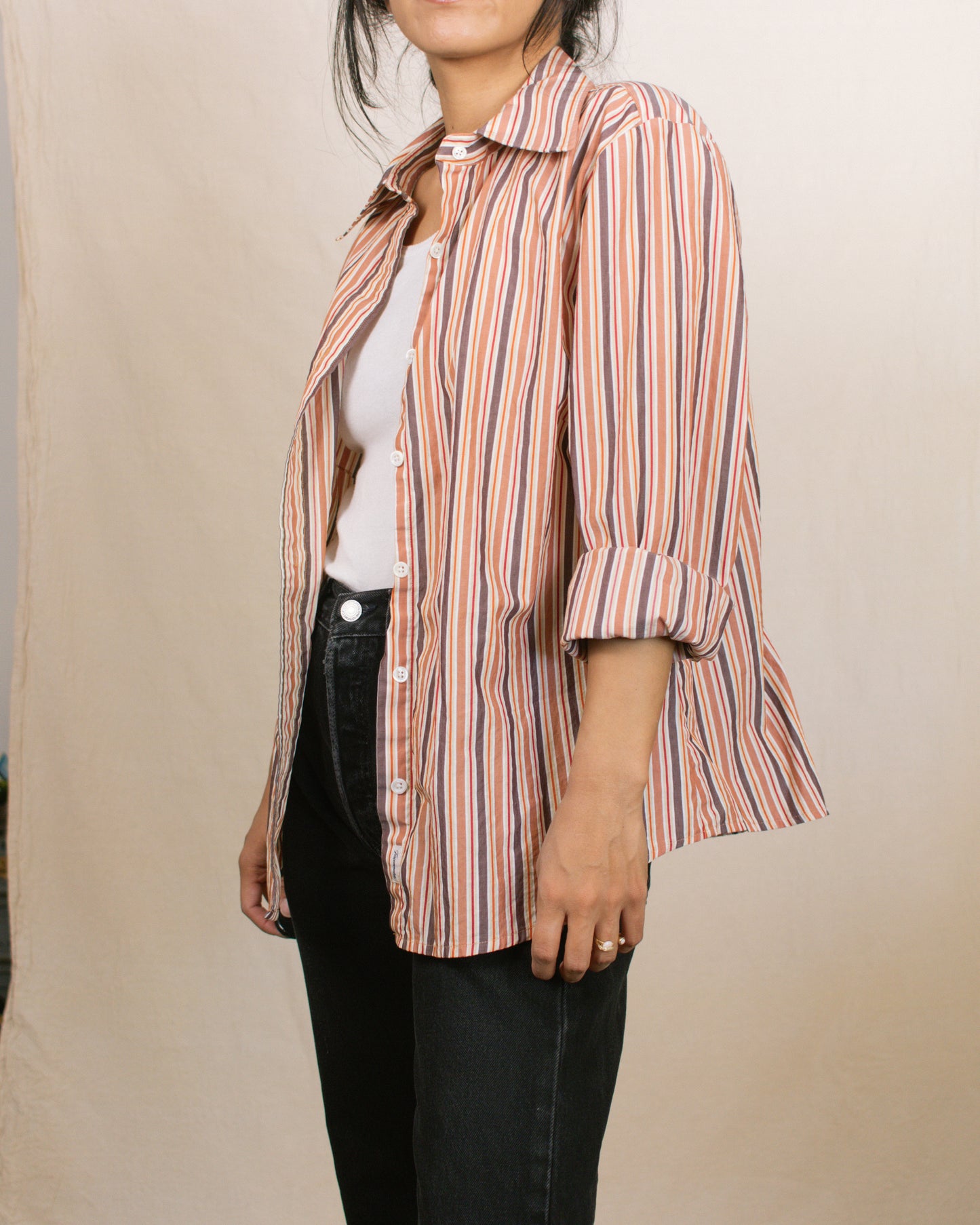 Vintage 90s Striped Button Down Shirt | Size Small-Large