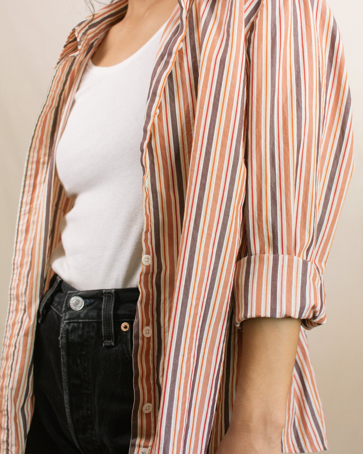 Vintage 90s Striped Button Down Shirt | Size Small-Large