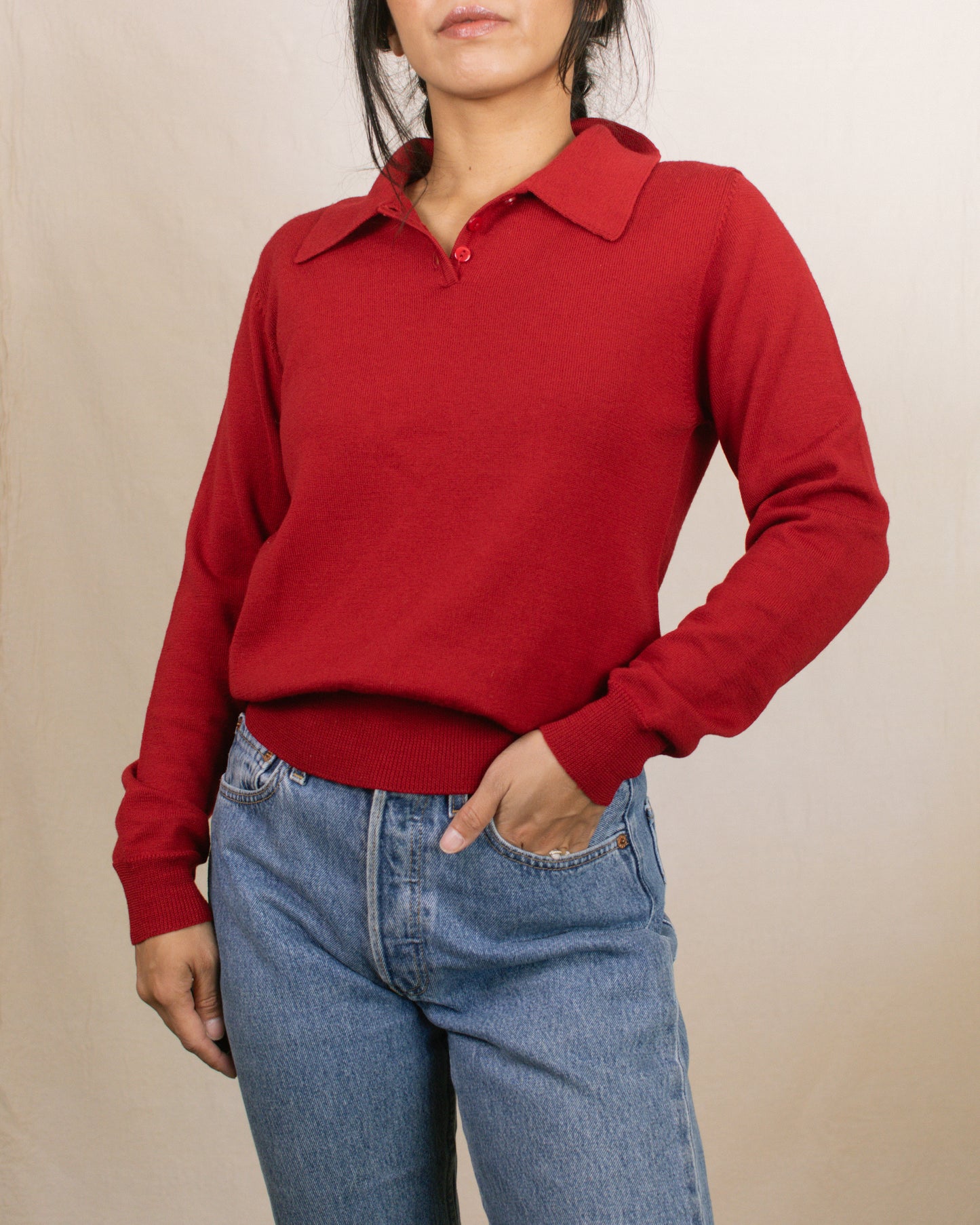 Vintage 90s Red Wool Sweater | Size Small