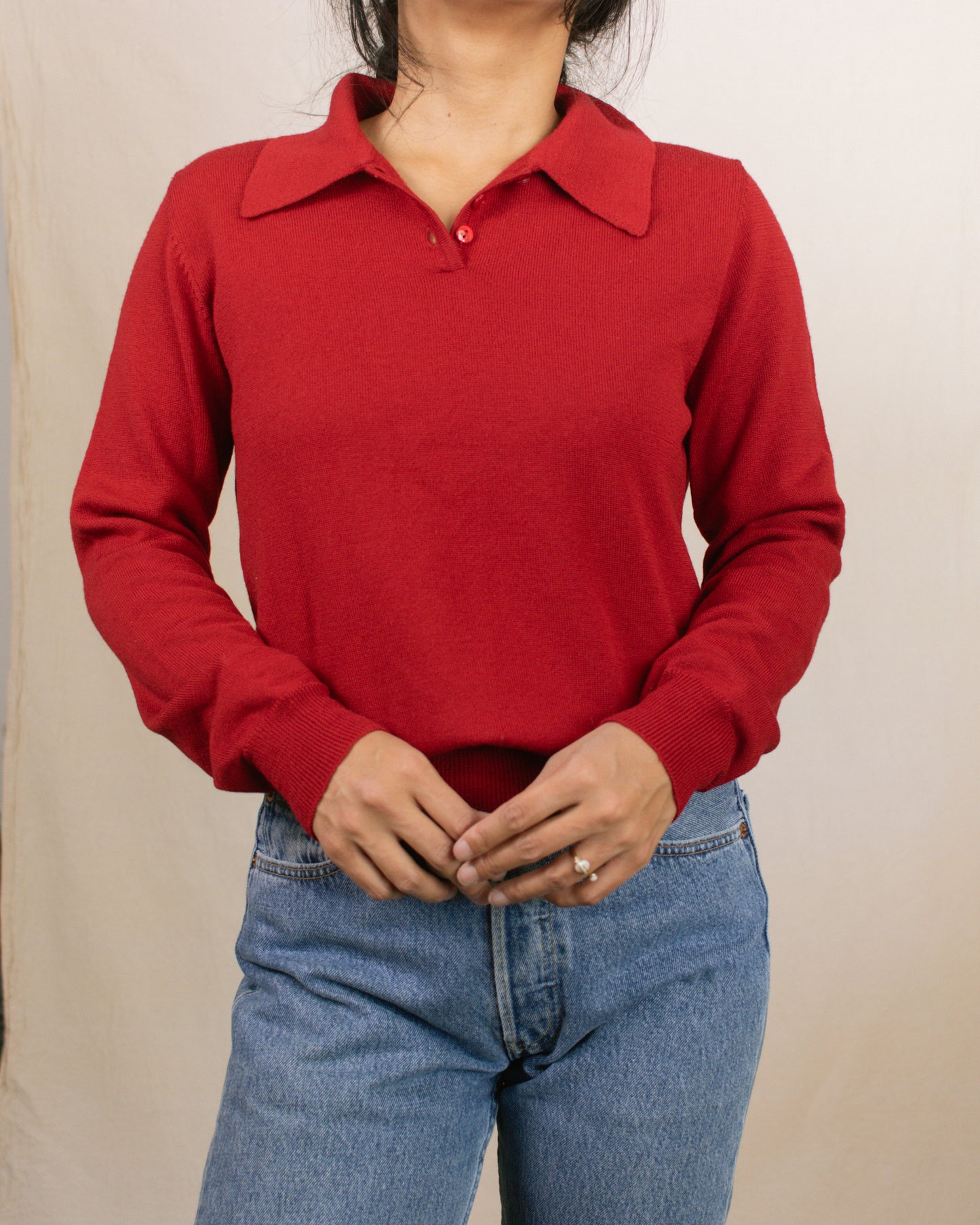 Vintage 90s Red Wool Sweater | Size Small