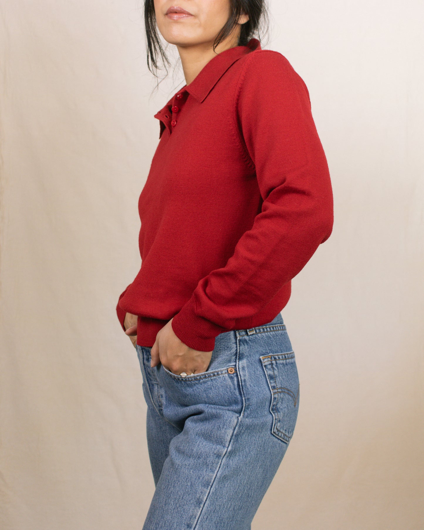 Vintage 90s Red Wool Sweater | Size Small