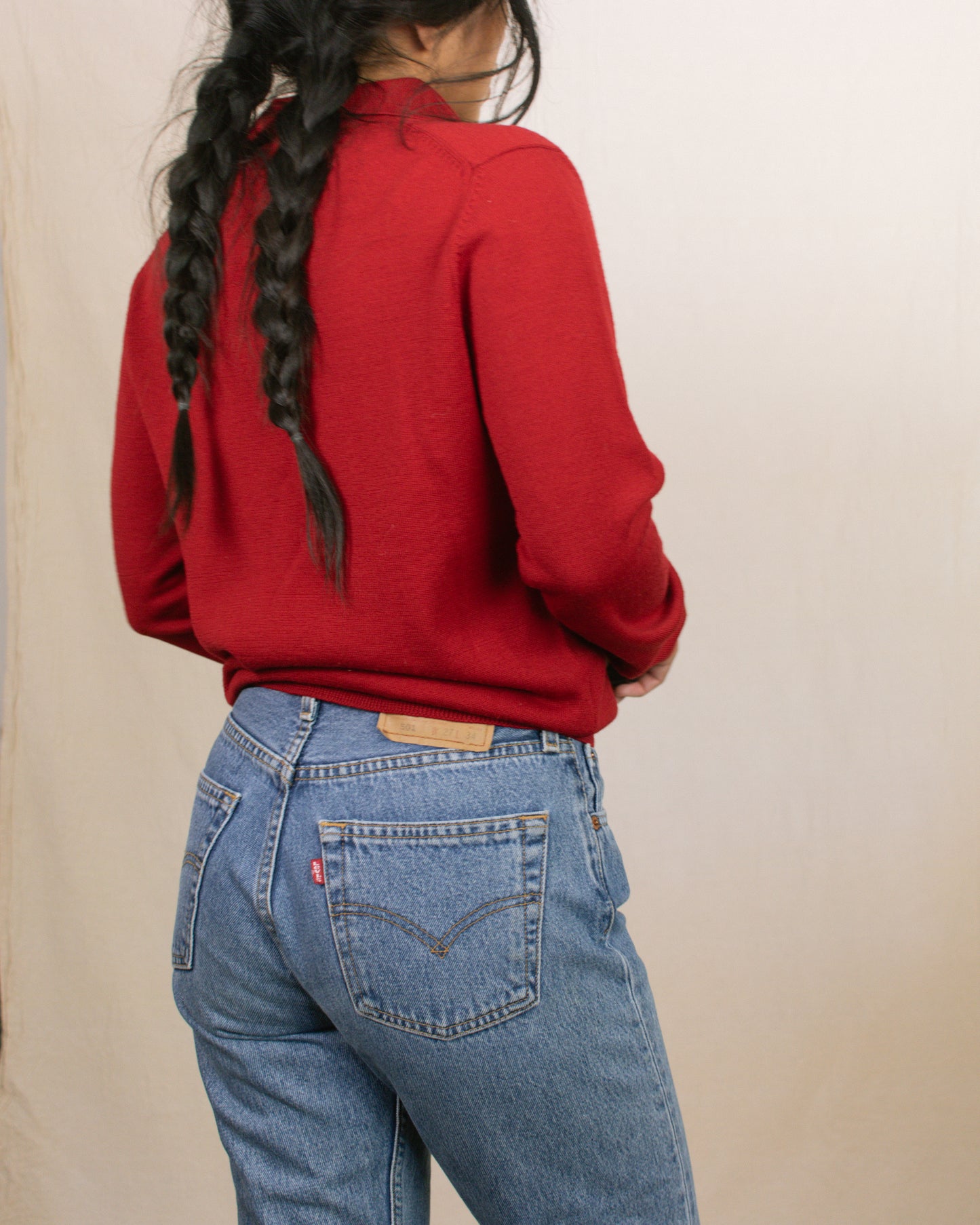 Vintage 90s Red Wool Sweater | Size Small