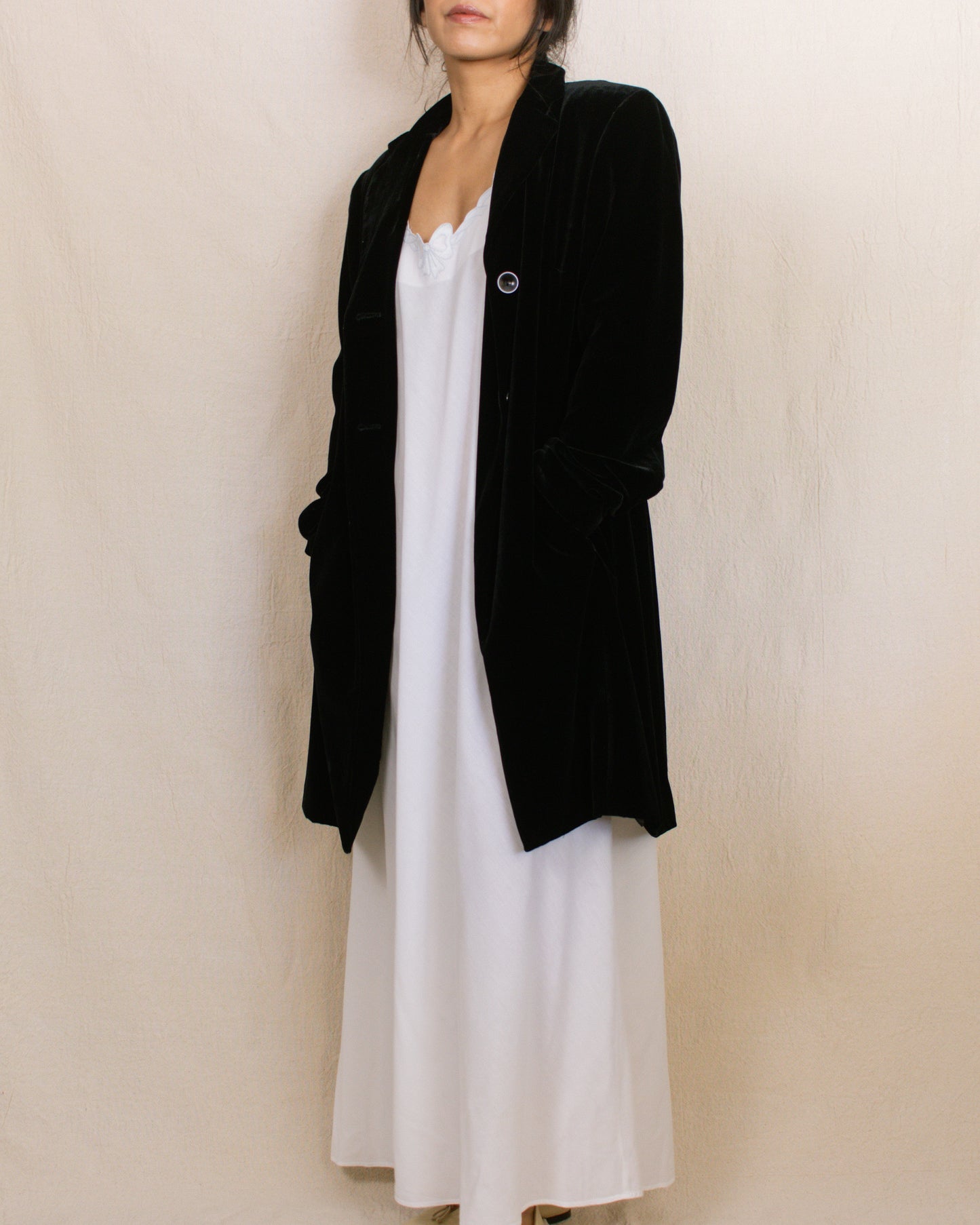 Vintage 90s Velvet Long Jacket | Size Small-Medium
