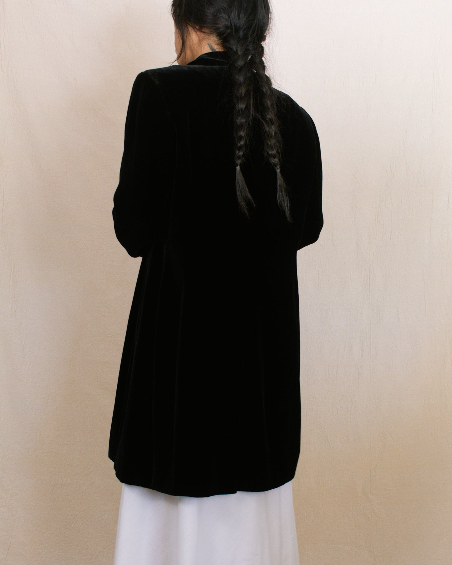 Vintage 90s Velvet Long Jacket | Size Small-Medium