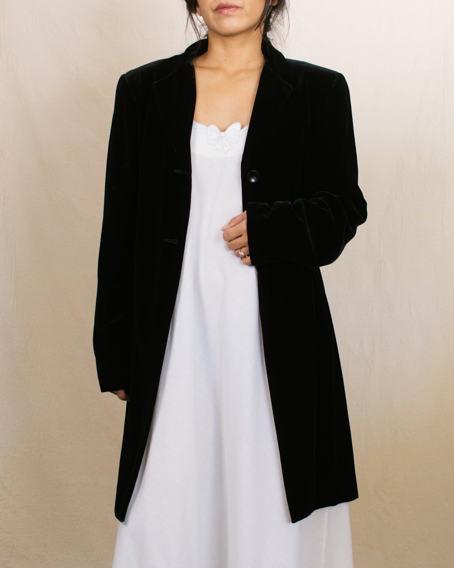 Vintage 90s Velvet Long Jacket | Size Small-Medium