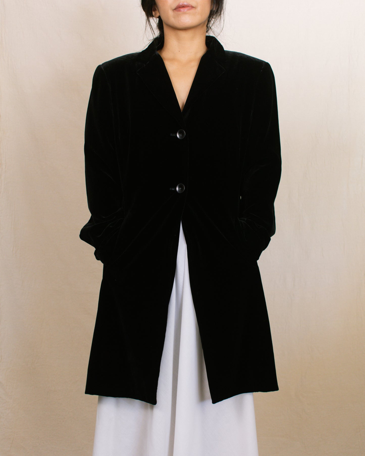 Vintage 90s Velvet Long Jacket | Size Small-Medium