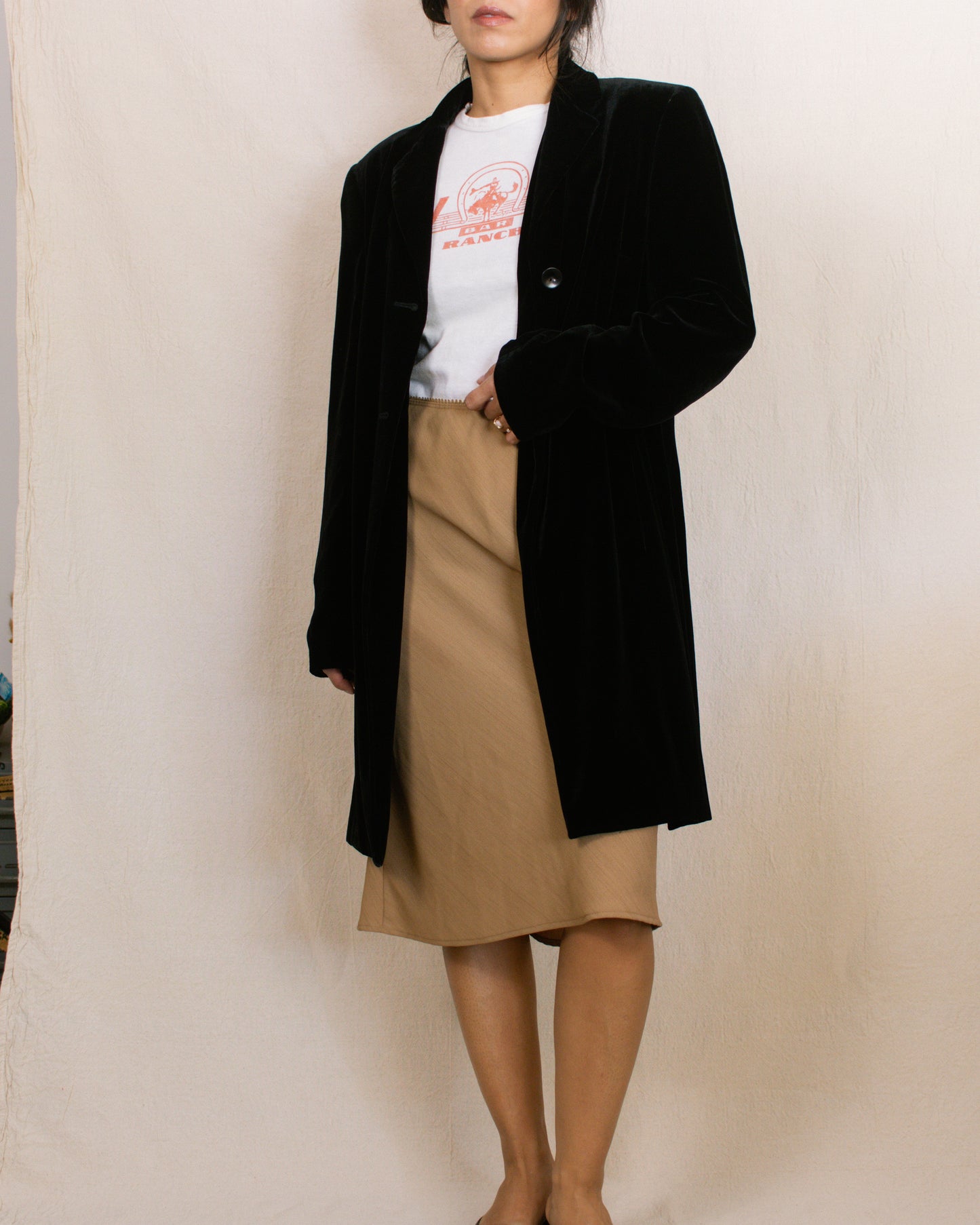 Vintage 90s Velvet Long Jacket | Size Small-Medium