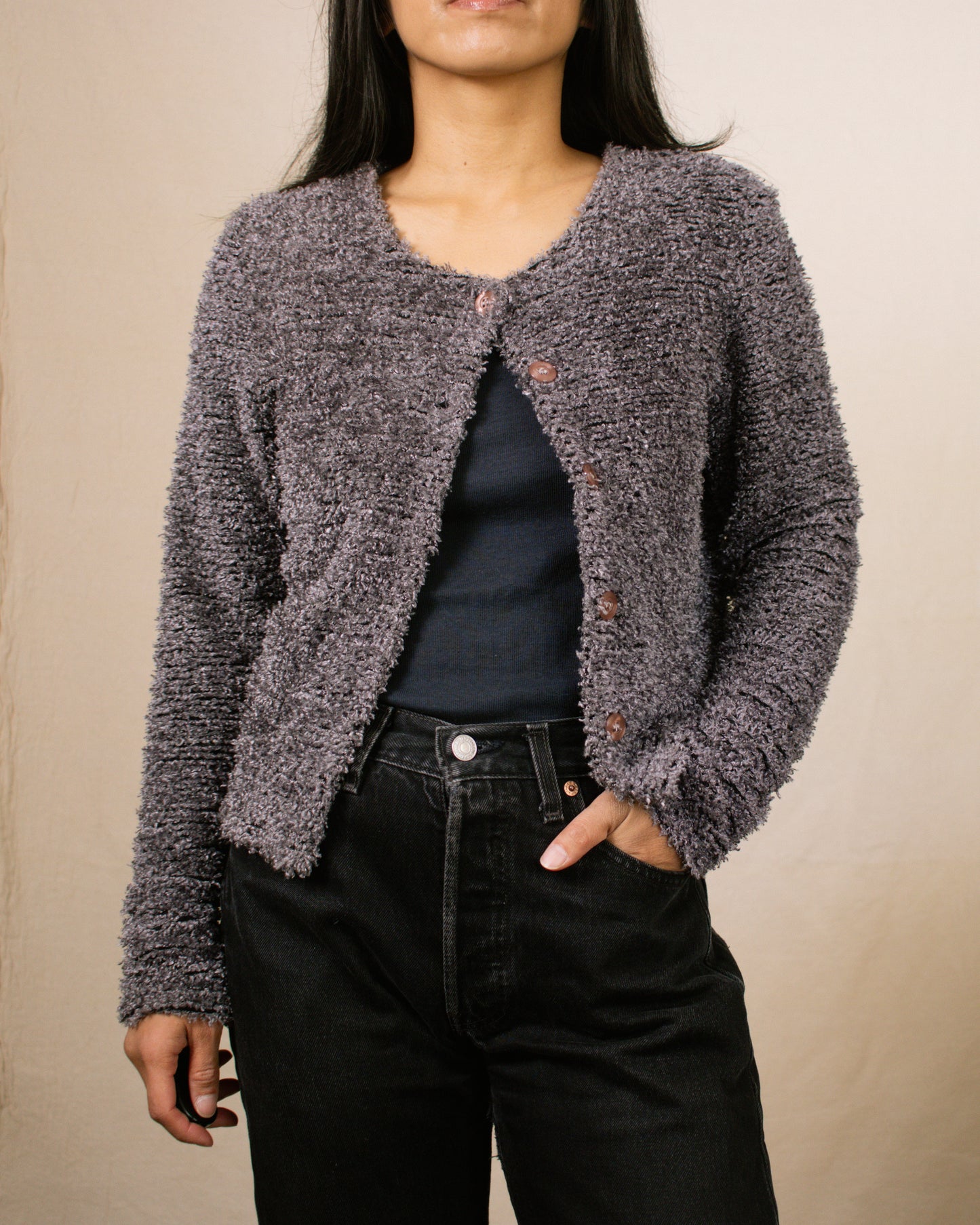 Vintage 90s Dusty Purple Cardigan | Size XS/S