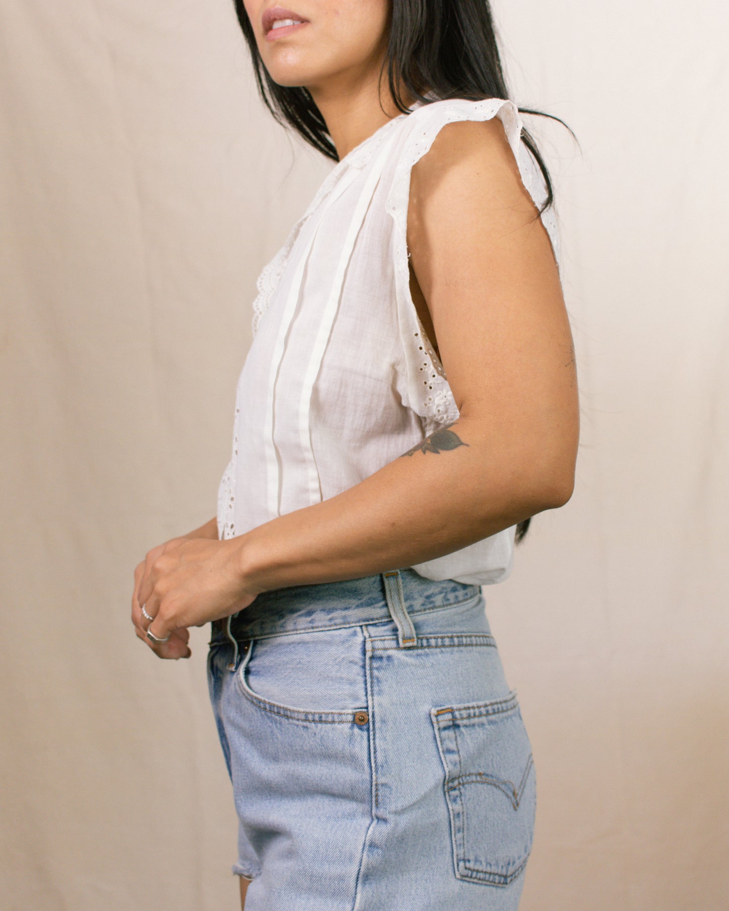 Vintage 50s White Eyelet Blouse | Size Medium