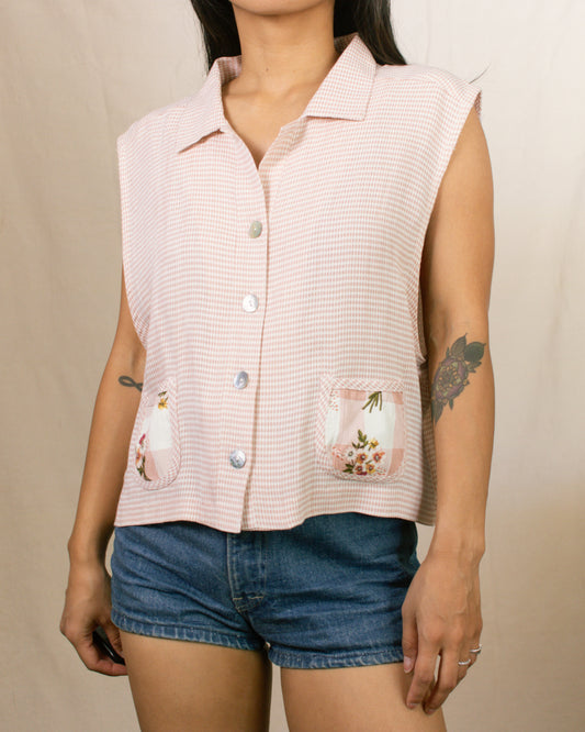 Vintage 80s Gingham Blouse | Size Large