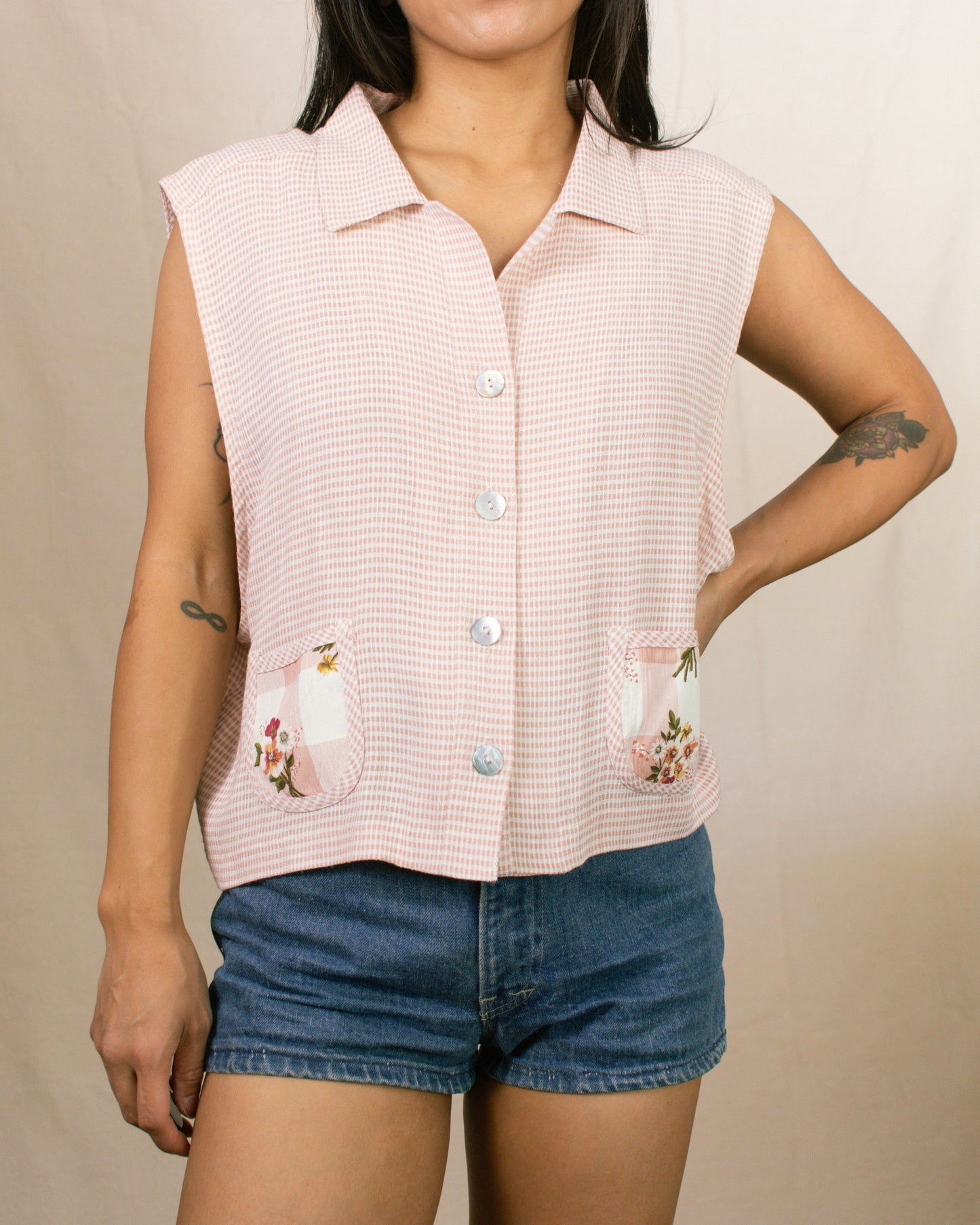 Vintage 80s Gingham Blouse | Size Large