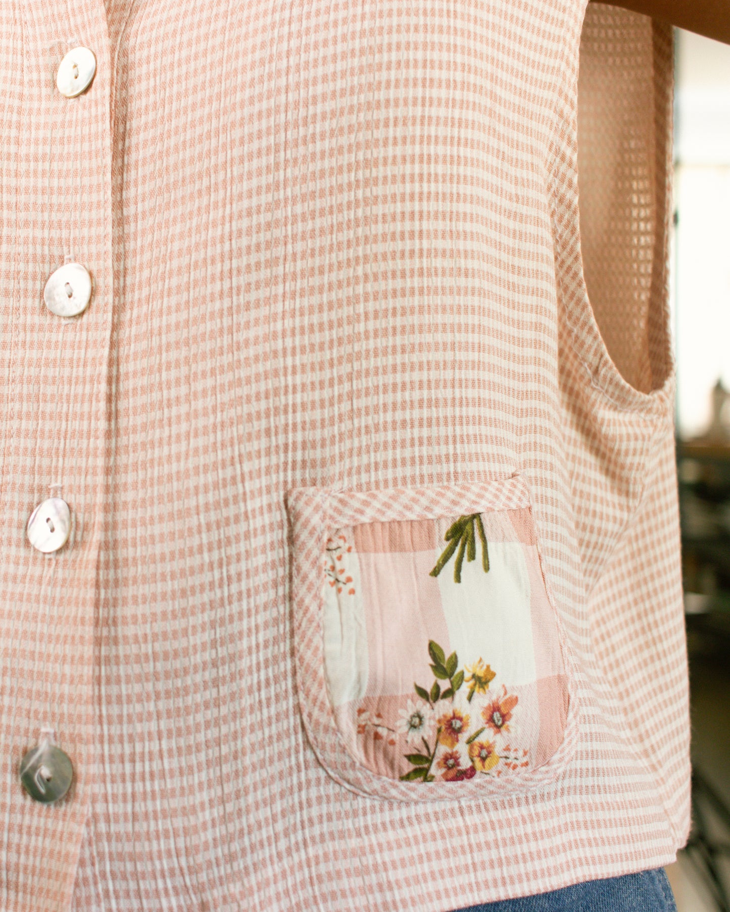 Vintage 80s Gingham Blouse | Size Large