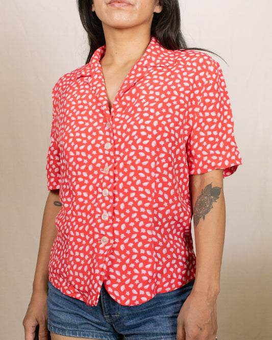 Vintage 80s Red Shell Blouse | Size M-L