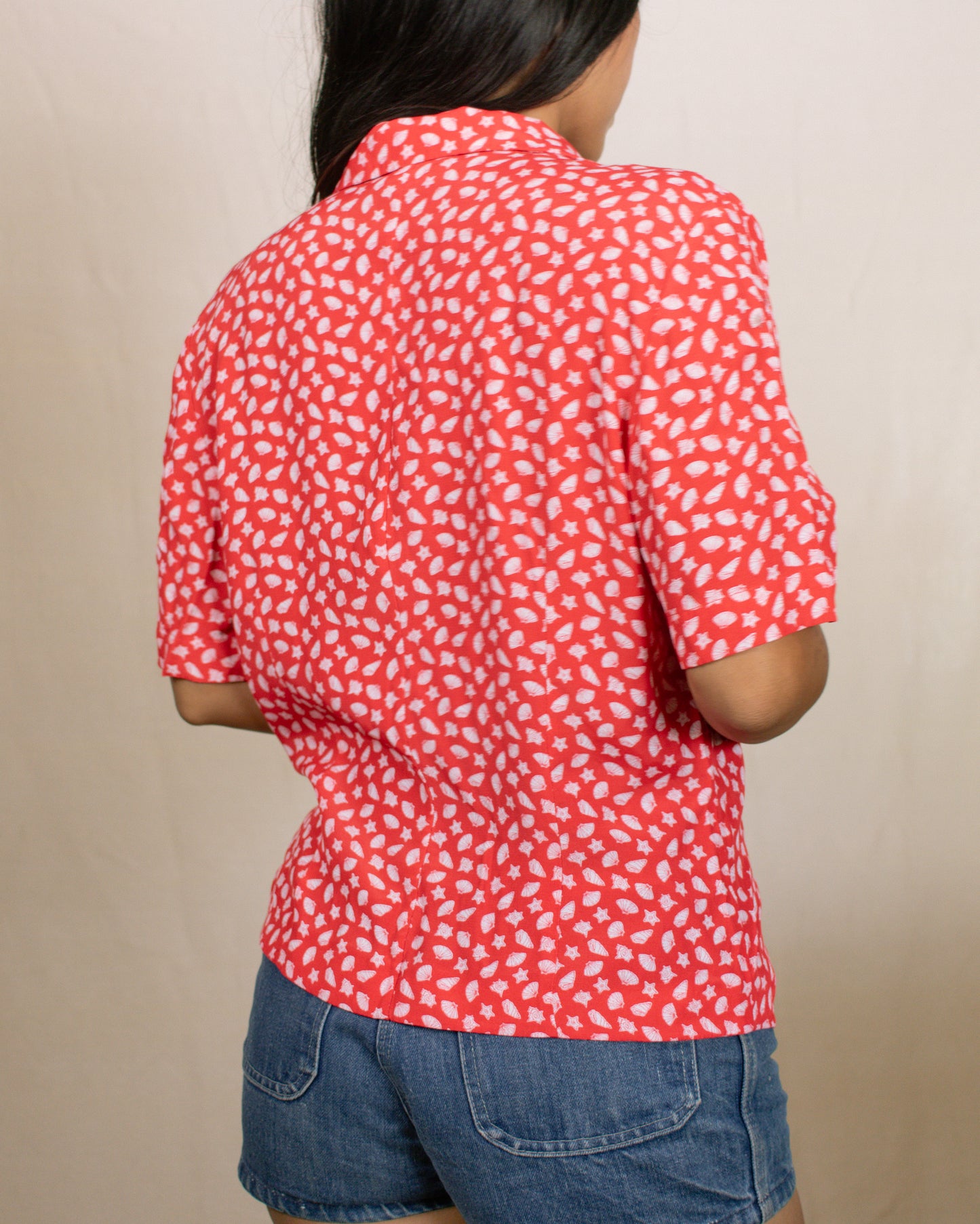 Vintage 80s Red Shell Blouse | Size M-L