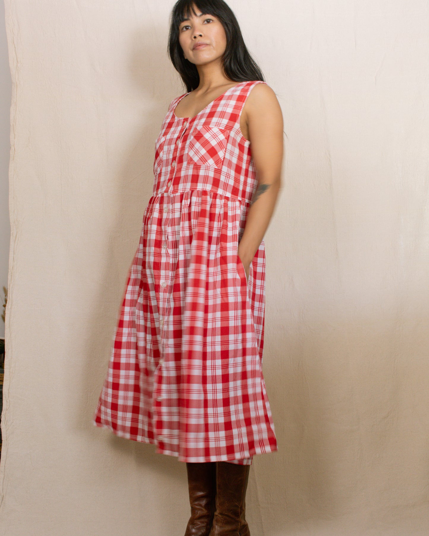 Vintage 90s Red Plaid Dress | Size M-L