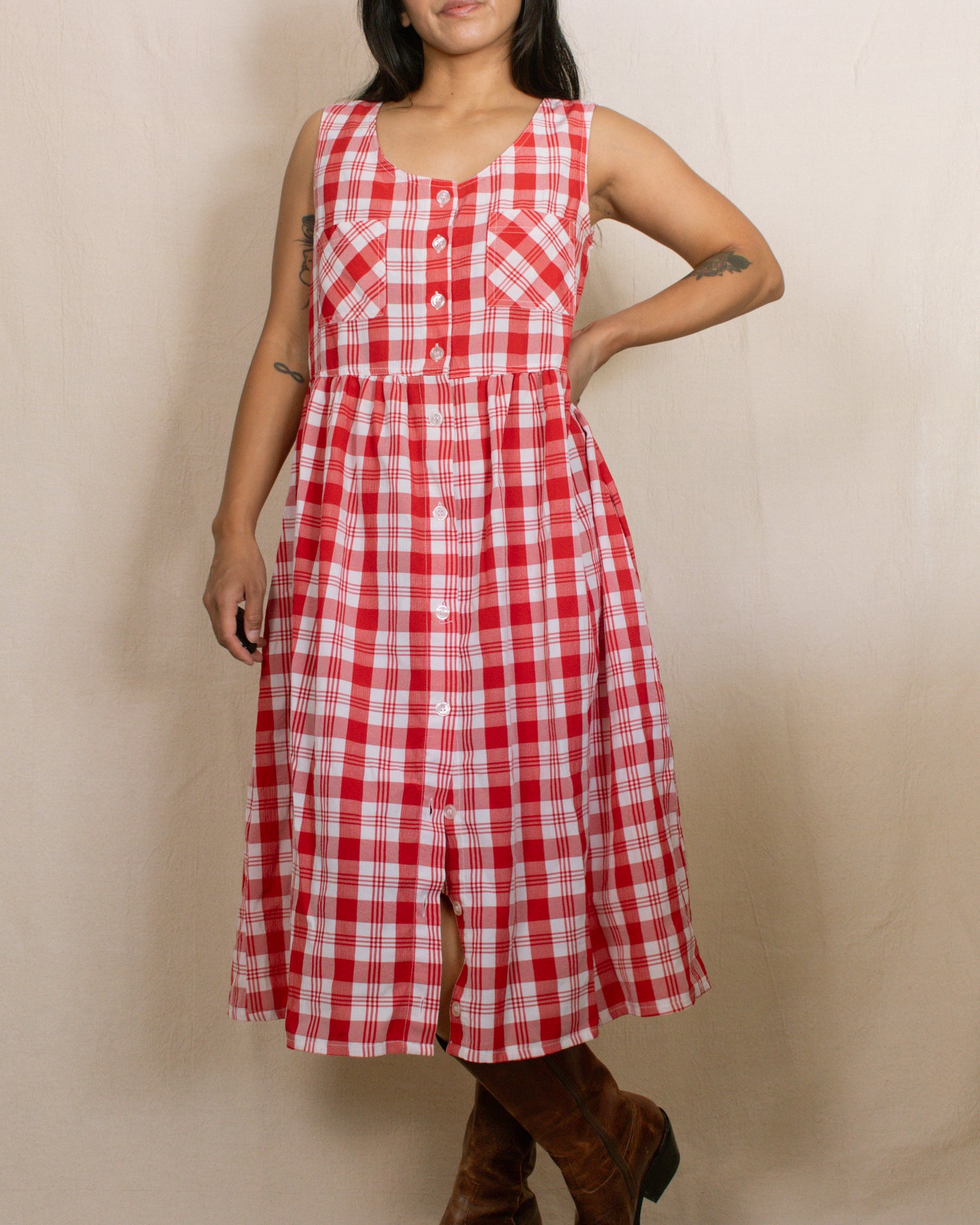 Vintage 90s Red Plaid Dress | Size M-L