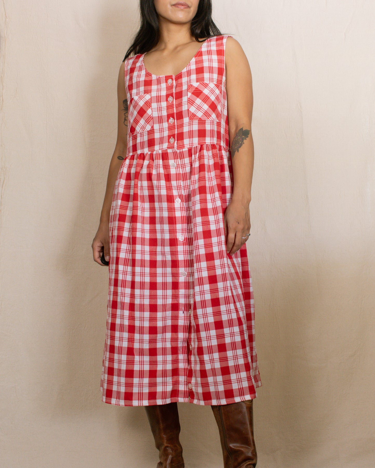 Vintage 90s Red Plaid Dress | Size M-L