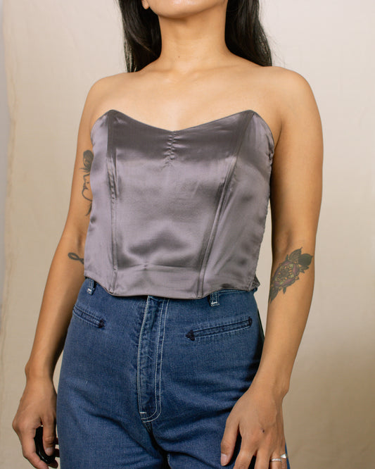 Vintage 70s Purple Silk Corset | Size Medium